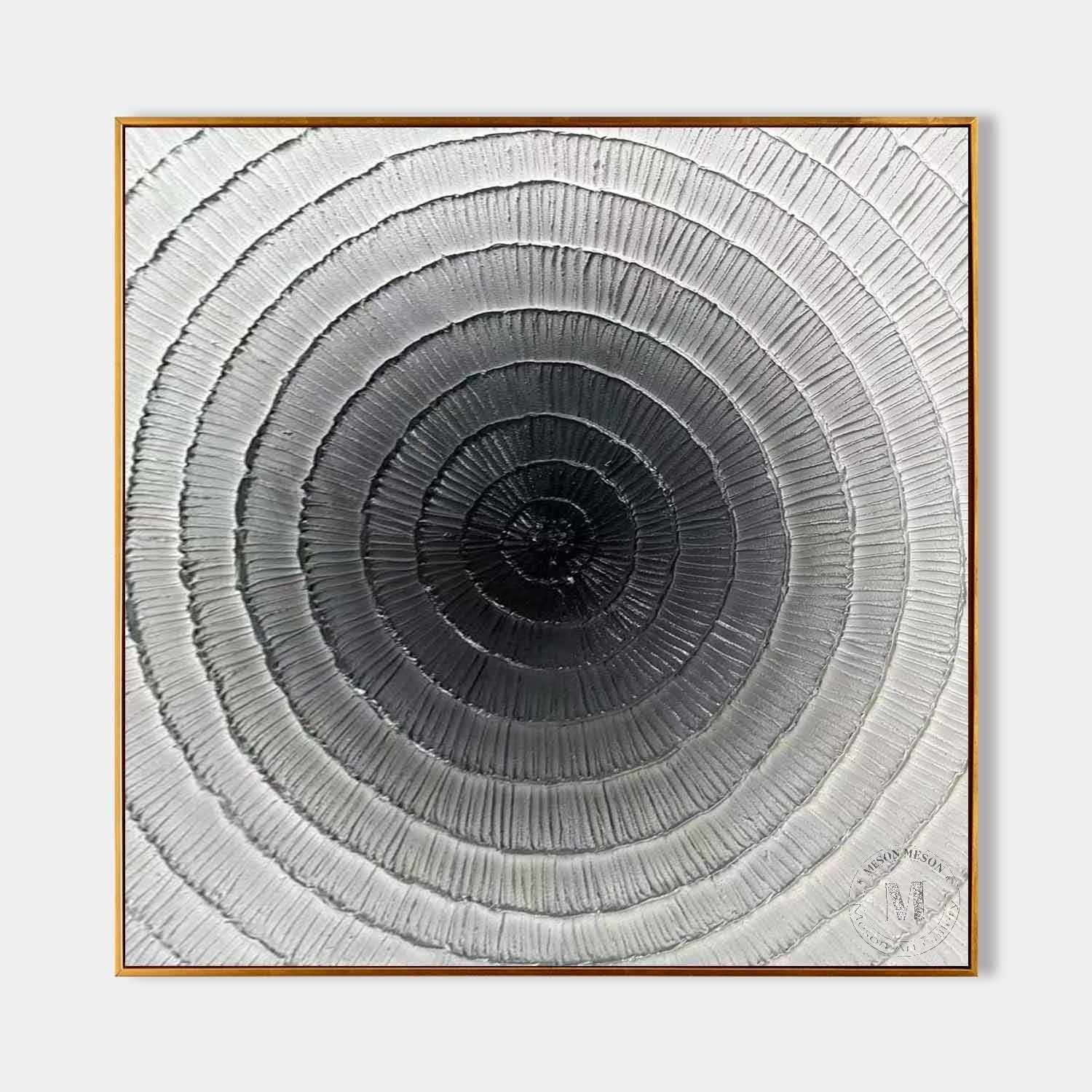 Black and White Circular Plaster Art Black and White Plaster Texture Painting Circular Wall Art for Sale