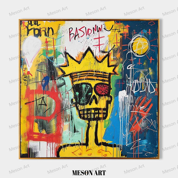 Basquiat Abstract Art for Sale Modern Expressionist Art Cool Skull Graffiti Canvas Wall Art Graffiti Street Abstract Art
