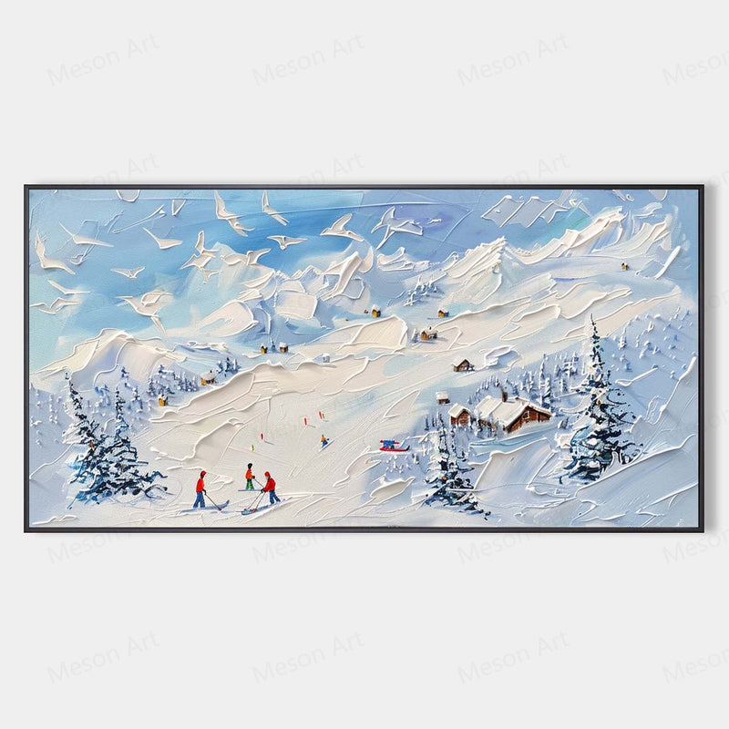 3D White and Blue Snow Mountain Landscape Texture Painting Snow Mountain Texture Canvas Wall Art Decorative Painting