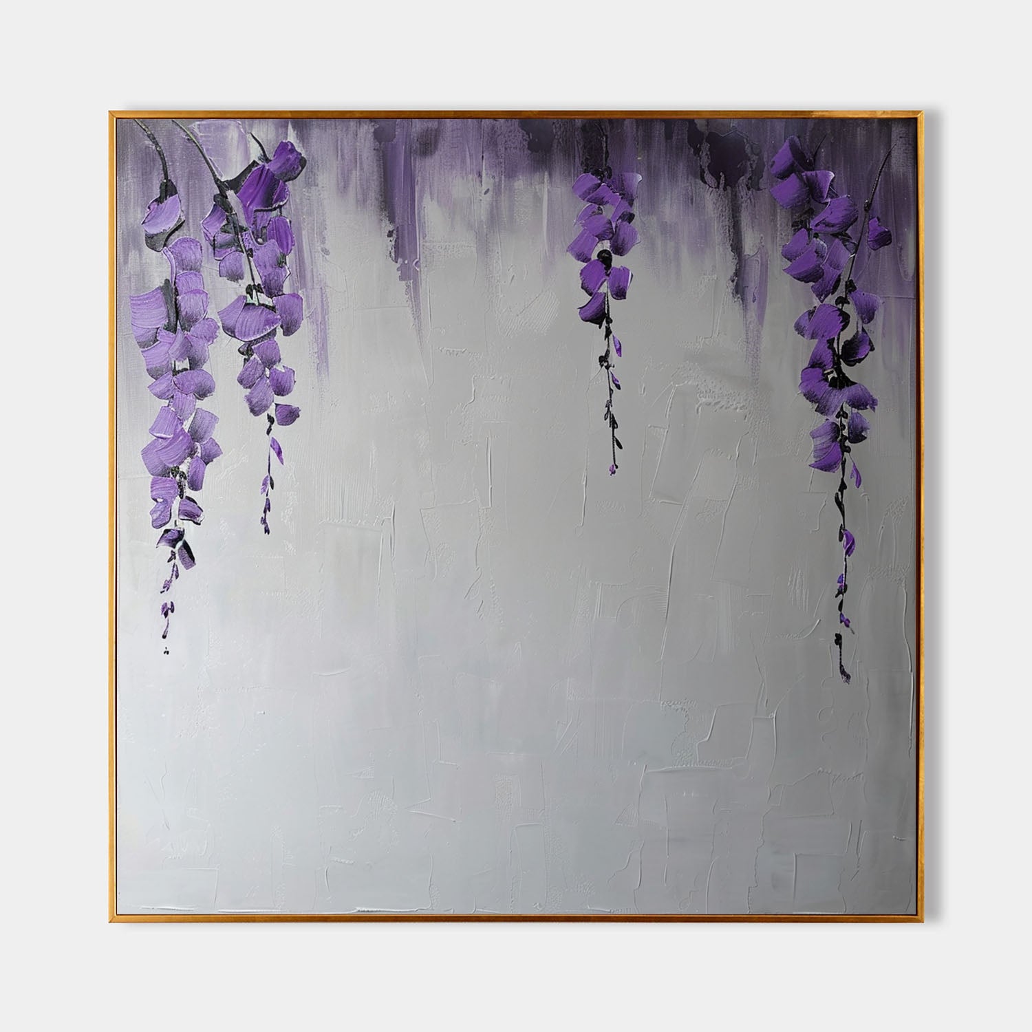 Wisteria Flower Oil Painting for Sale Purple Flowers Textured Canvas Art Purple and Gray Flower Wall Art Decor