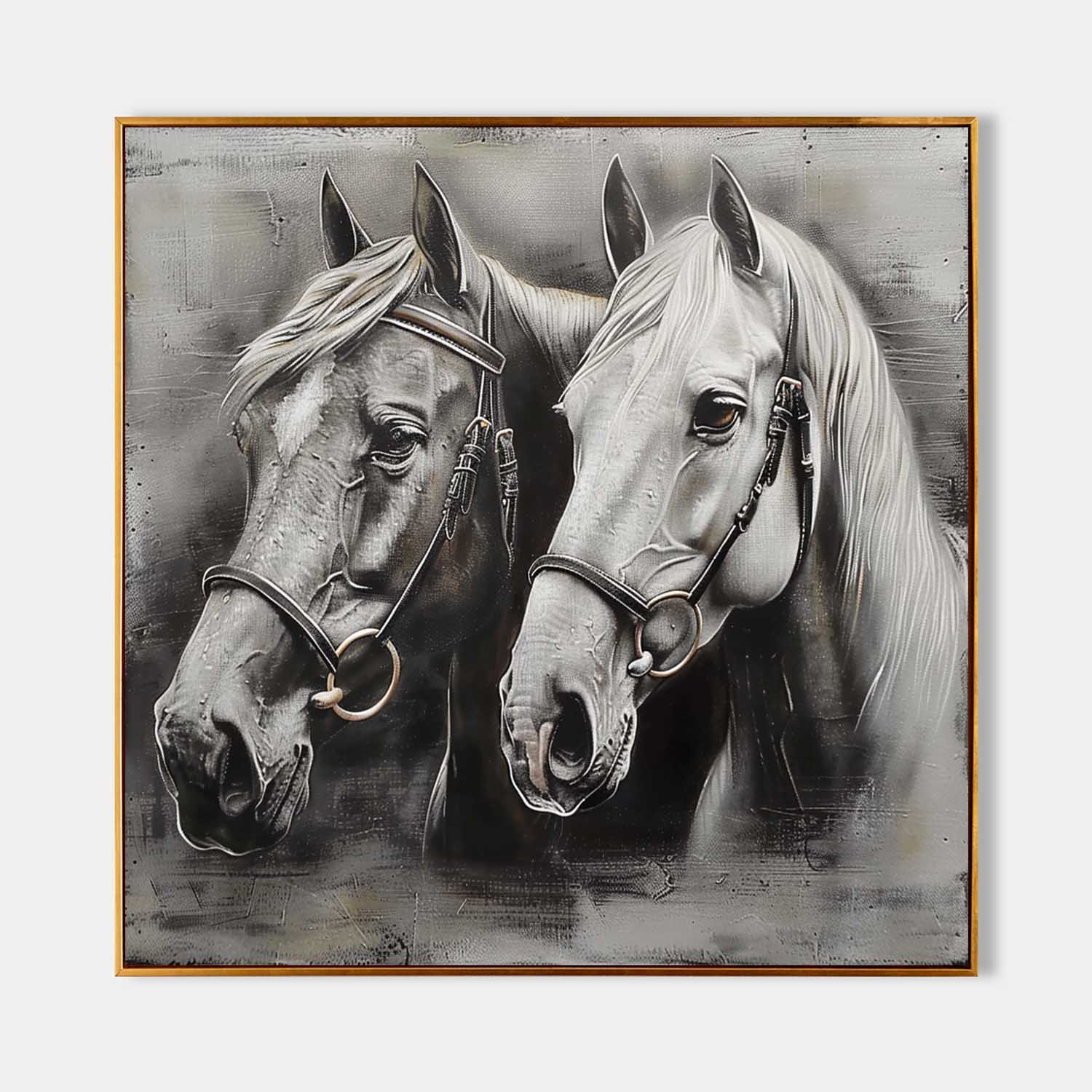 2 Horse Portrait Oil Painting Horse Portrait Canvas Wall Art Decor Horse Wall Mural