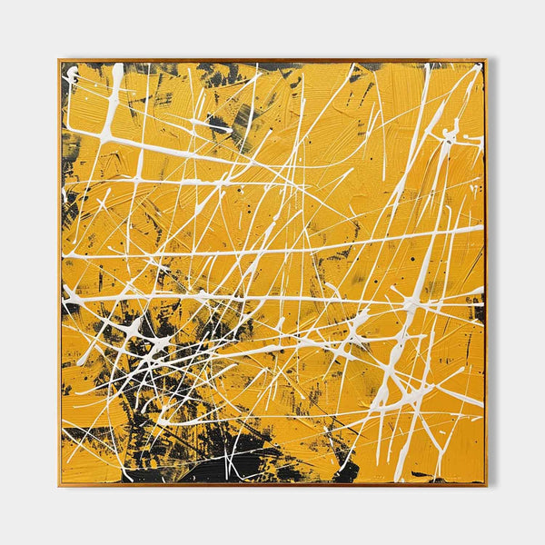 Yellow Abstract Wall Decor Painting Yellow Pollock Abstract Texture Canvas Art for Sale