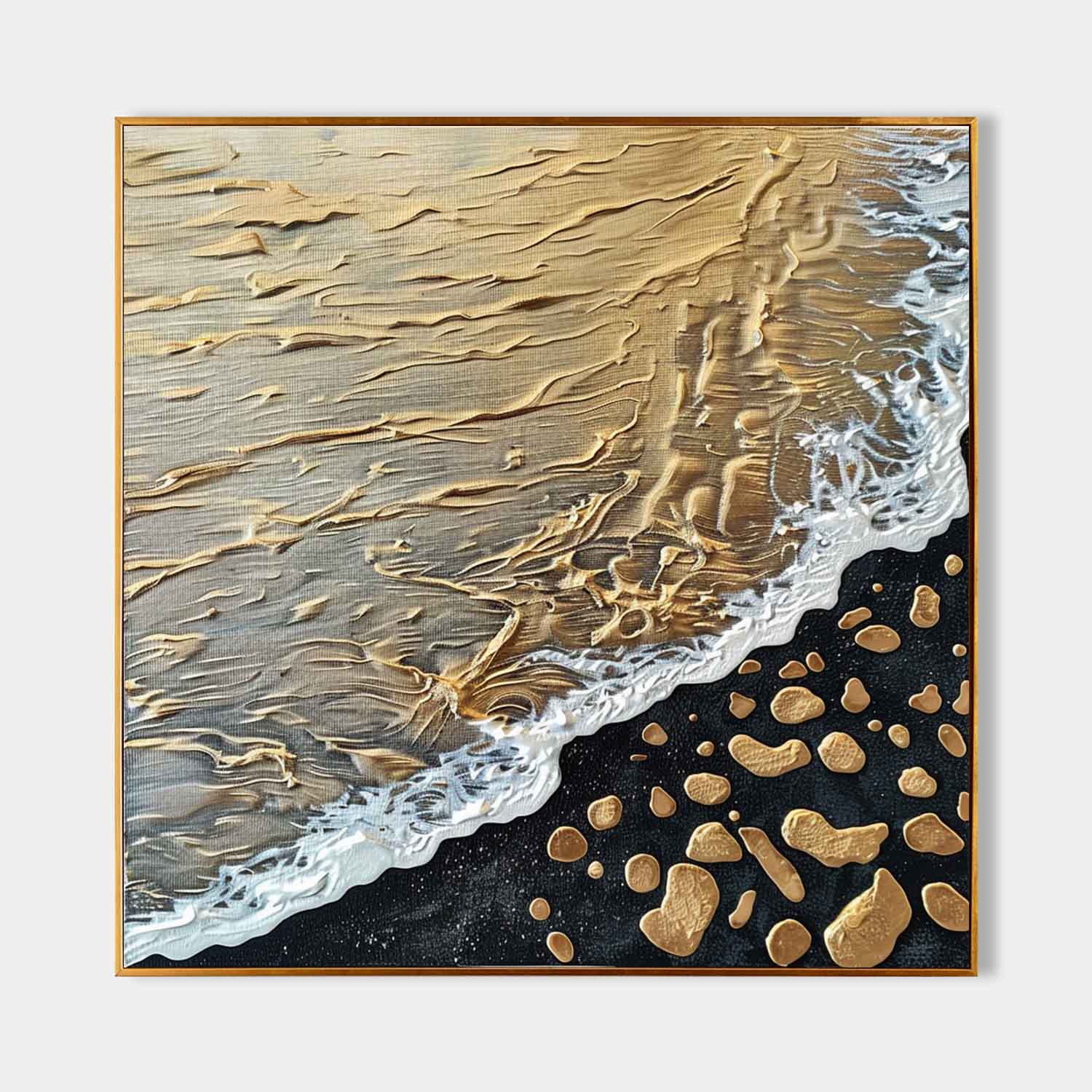 Gold and Black Textured Sea Painting Gold and Black Wave Beach Canvas Art Wave Beach Wall Art