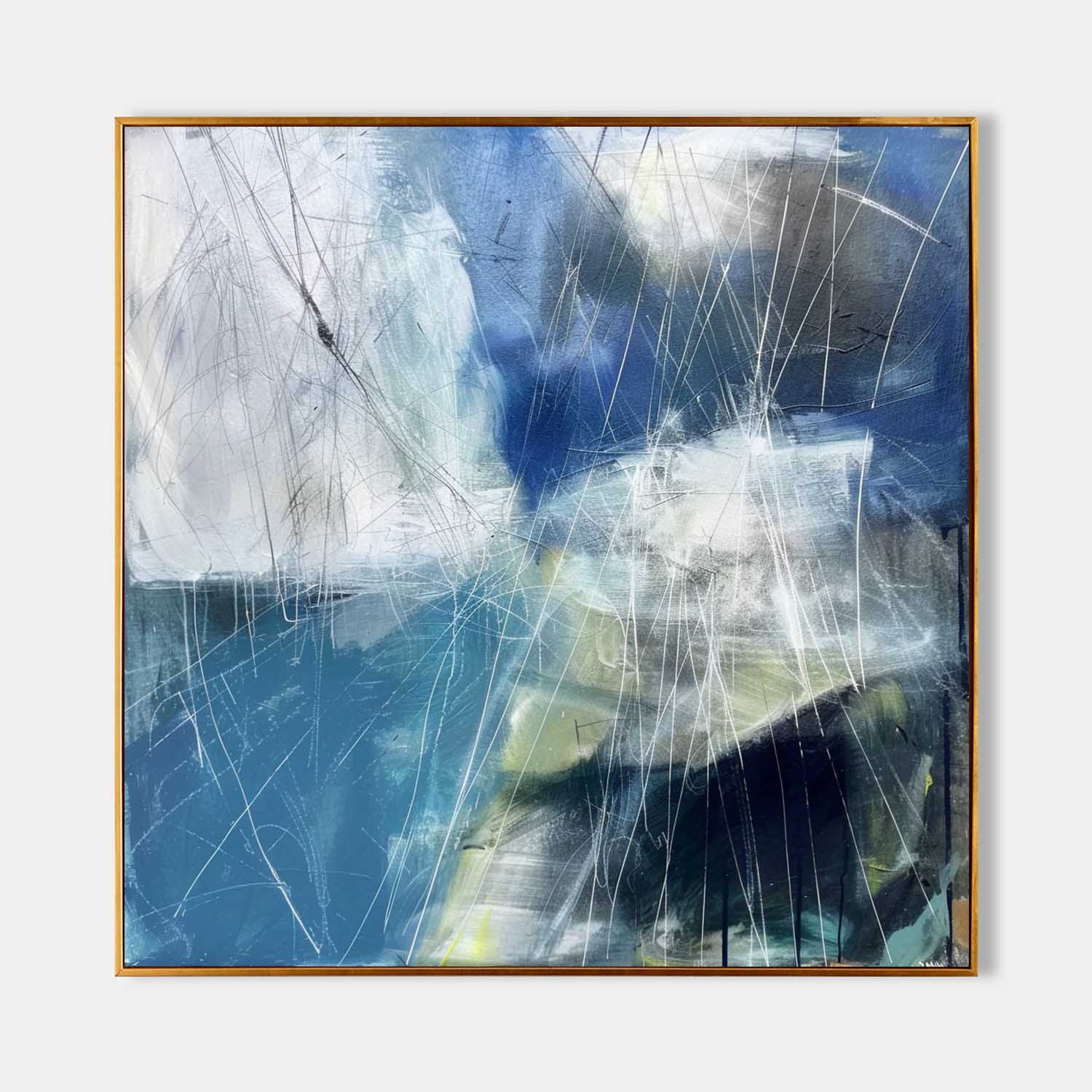 36*36 Light Blue Abstract Oil Paintings Blue and White Abstract Art Canvas Blue Abstract Wall Art Decor