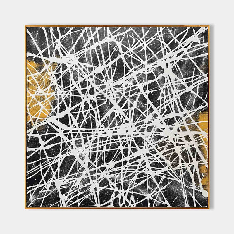 Contemporary Black and White Abstract Wall Painting Black and White Abstract Lines Canvas Art