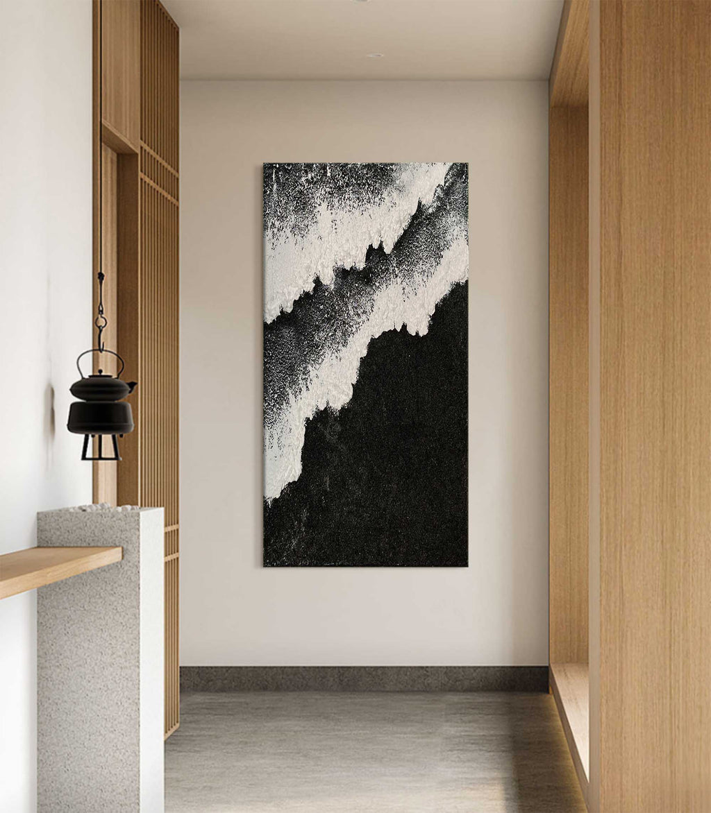 Large 3D Black and White Ocean Wave Beach Canvas Painting Black Beach ...