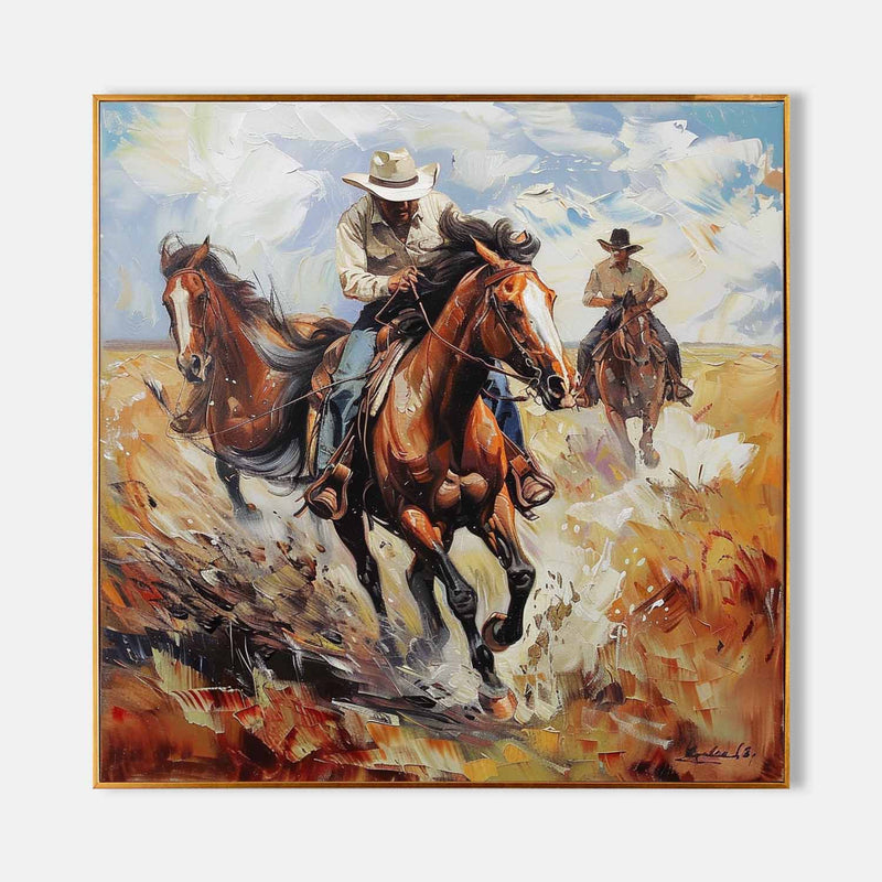 Prairie Cowboy Riding Oil Painting for Sale Modern Prairie Cowboy Riding Oil Painting Canvas Wall Art Decoration