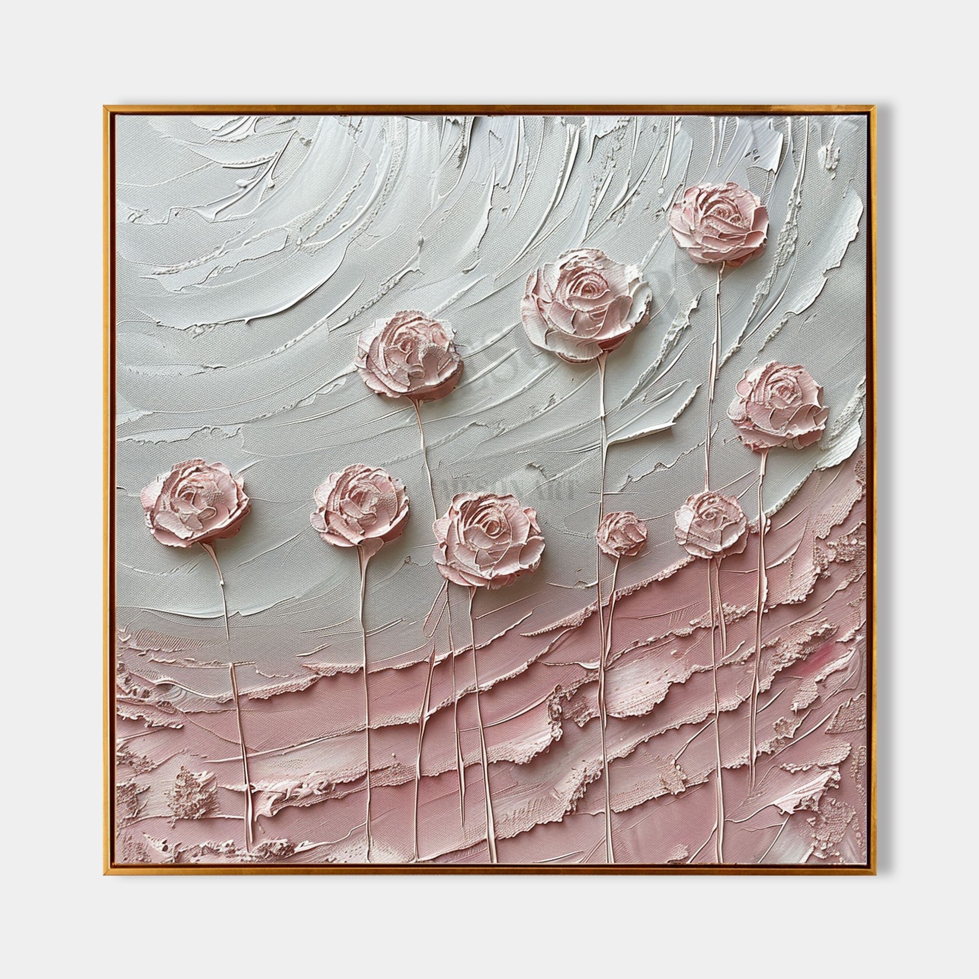 3D Pink Roses Oil Painting for Sale Pink Flowers Plaster Art Textured Rose Flowers Canvas Wall Art Decor