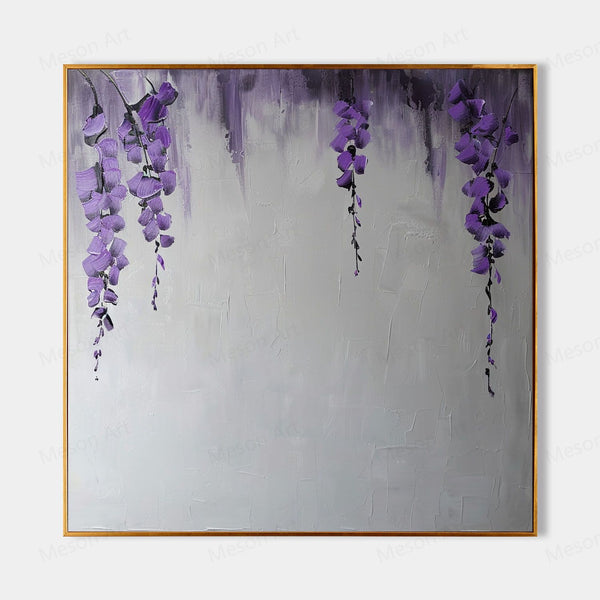Wisteria Flower Oil Painting for Sale Purple Flower Textured Canvas Art Purple and Gray Flower Wall Art Decor
