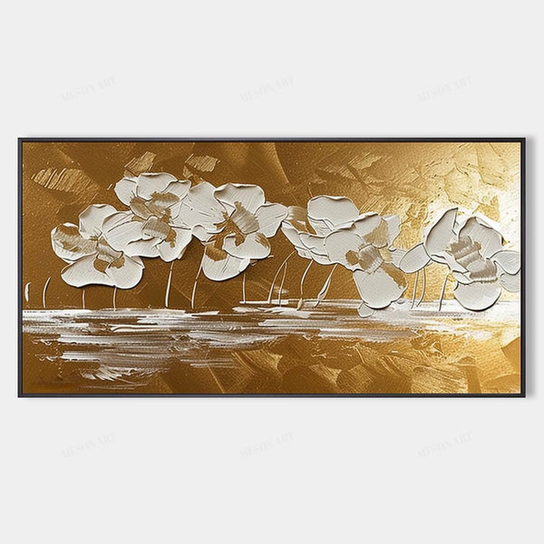 Large Gold Abstract Flowers Art for Sale Gold Abstract Flower Wall Art Gold Flower Abstract Texture Painting on Canvas