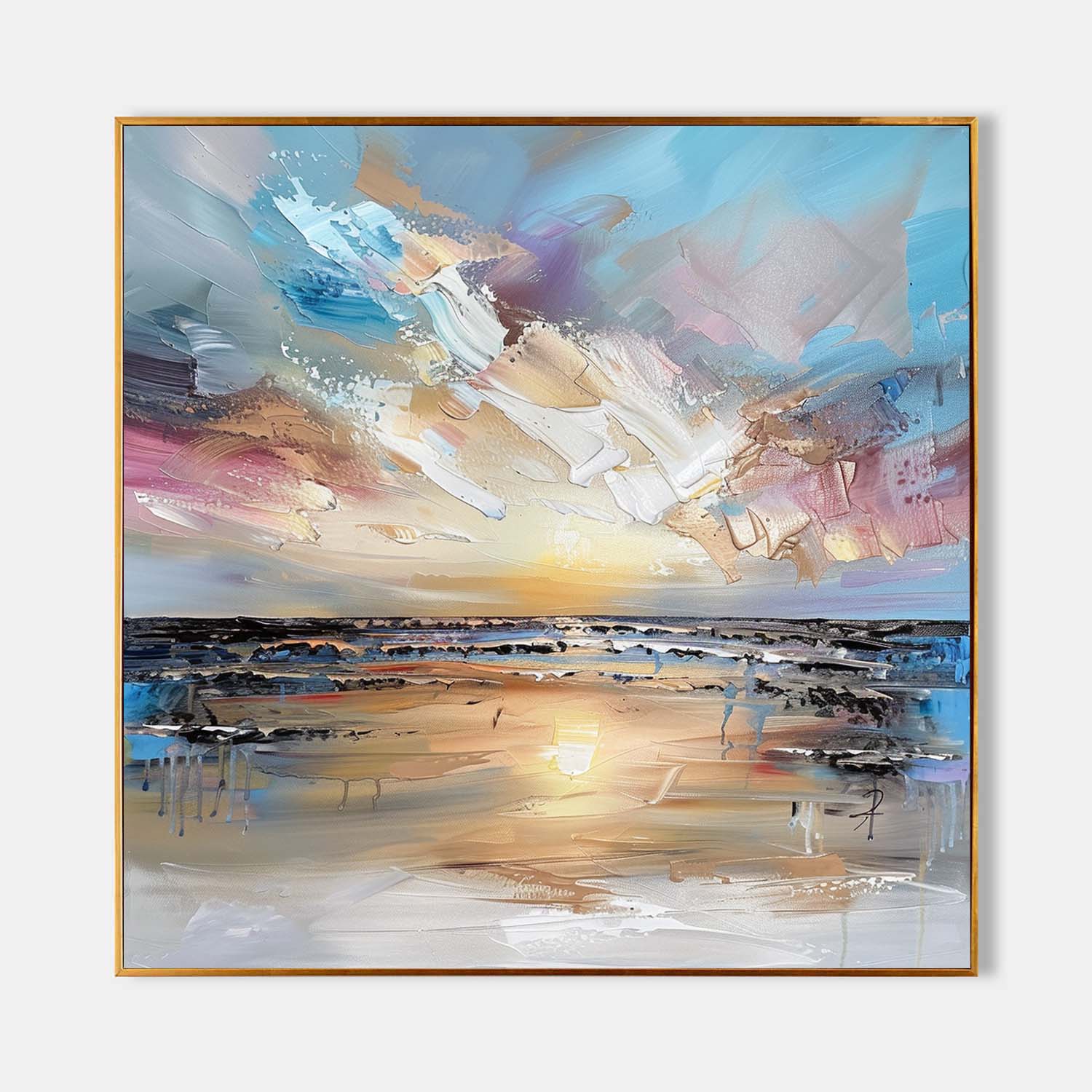 Sunrise at Sea Landscape Oil Painting Sunrise at Sea Landscape Abstract Canvas Wall Art Decor