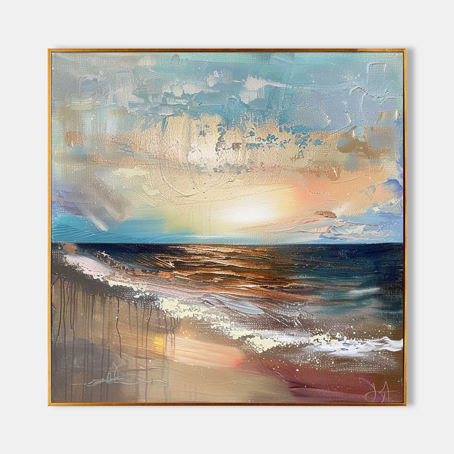 Sunrise Seascape Texture Painting Sunrise Landscape Abstract Canvas Texture Wall Art Decor