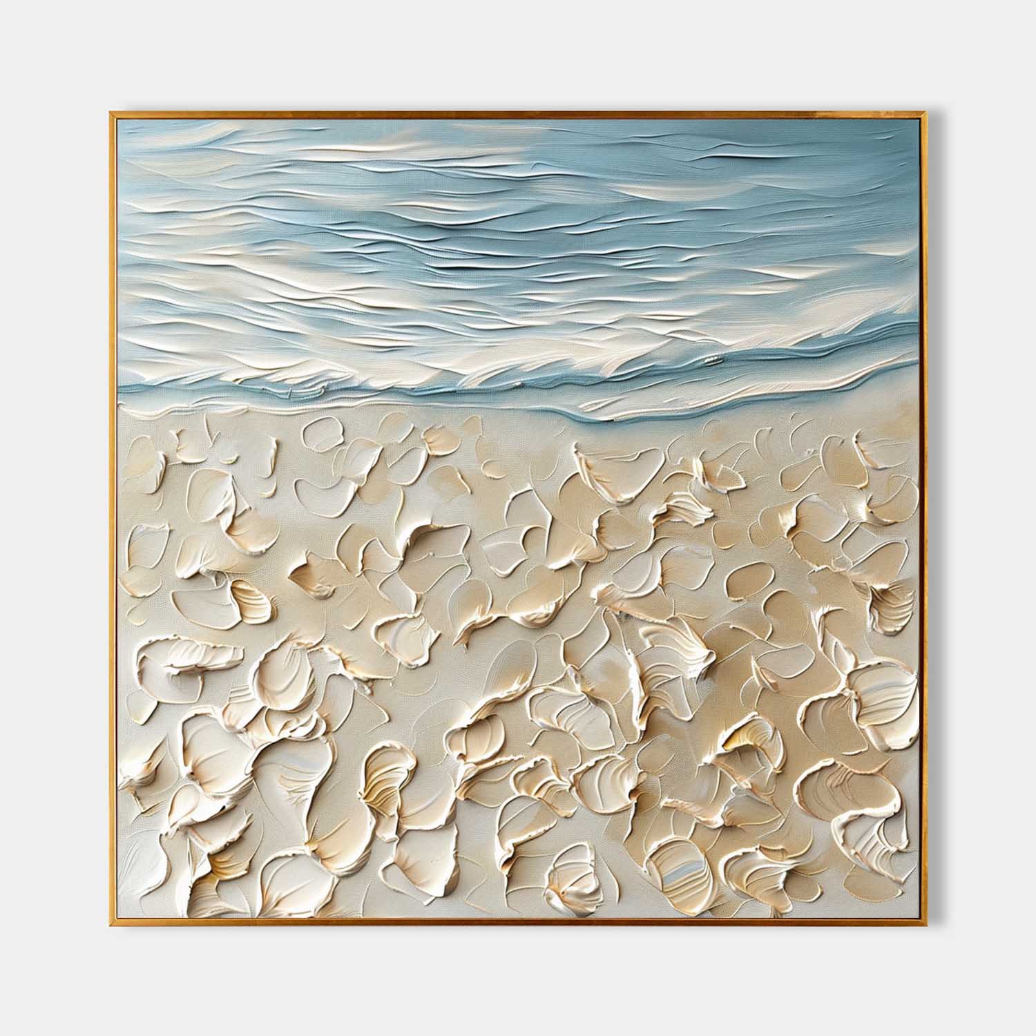 Blue and Beige Coast Beach Texture Painting Coast Beach Texture Canvas Wall Art Decor Hanging Painting