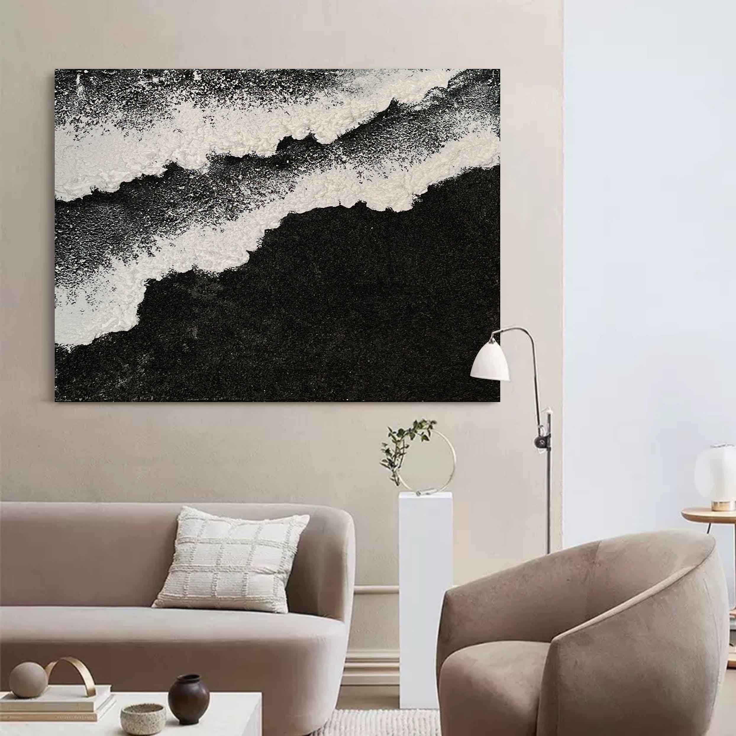 3D Large Black and White Ocean Waves Beach Canvas Art Black Beach Canvas Painting Beach Wall Art