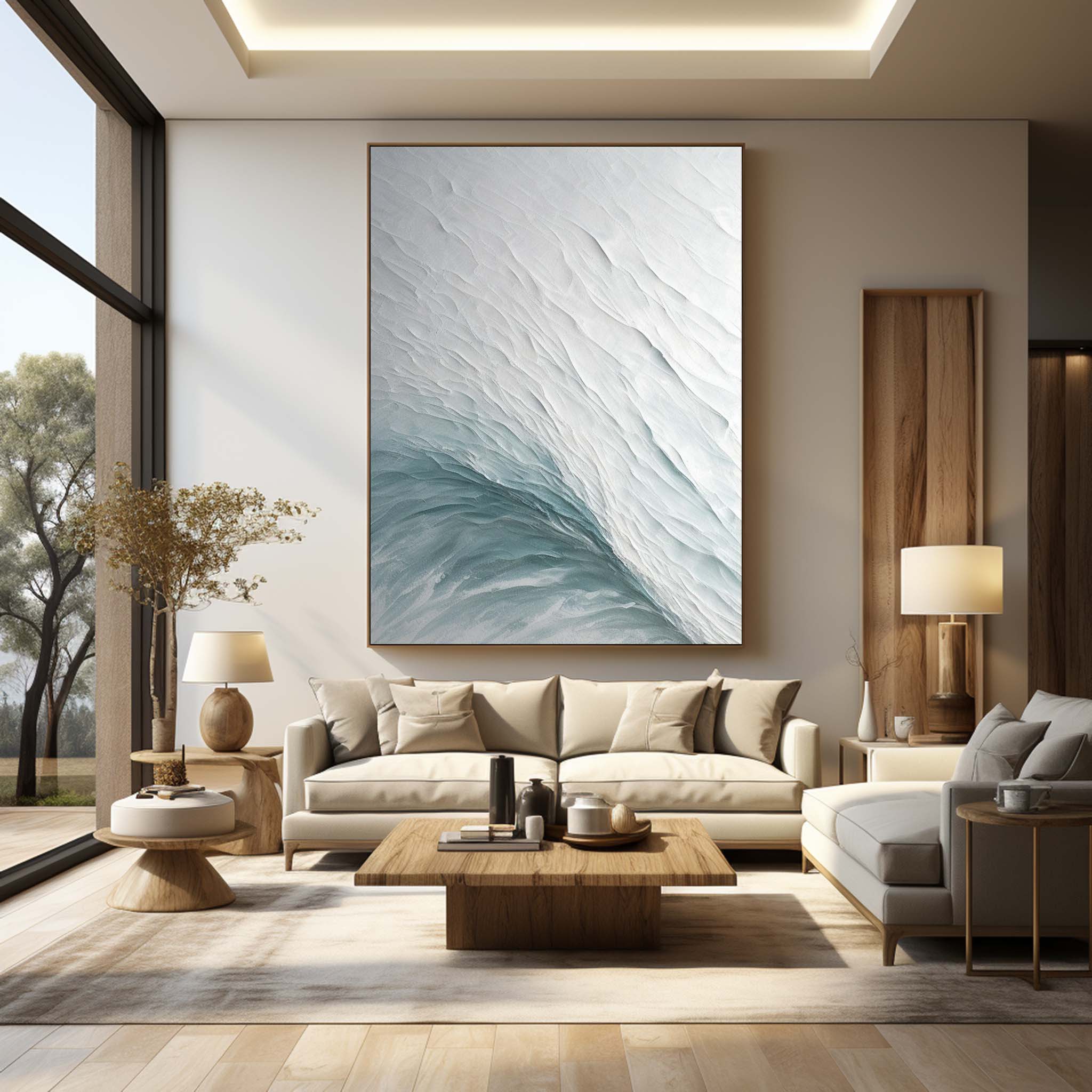 Large White Wave Texture Painting Entrance Wave Wall Art Sea View Room Wall Decoration Painting