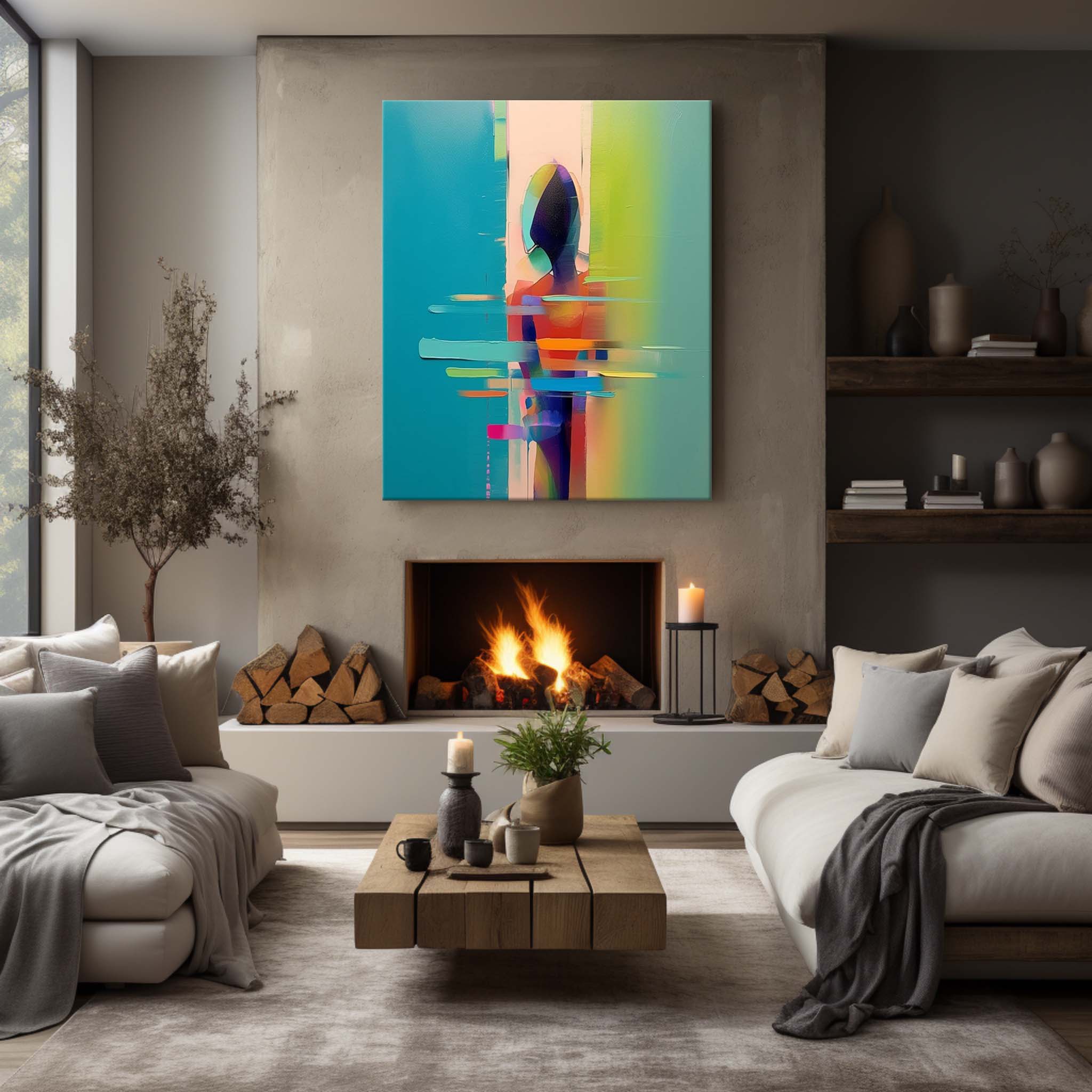 Colorful Abstract People Back View Oil Painting Textured Canvas Wall Art Abstract People Palette Art