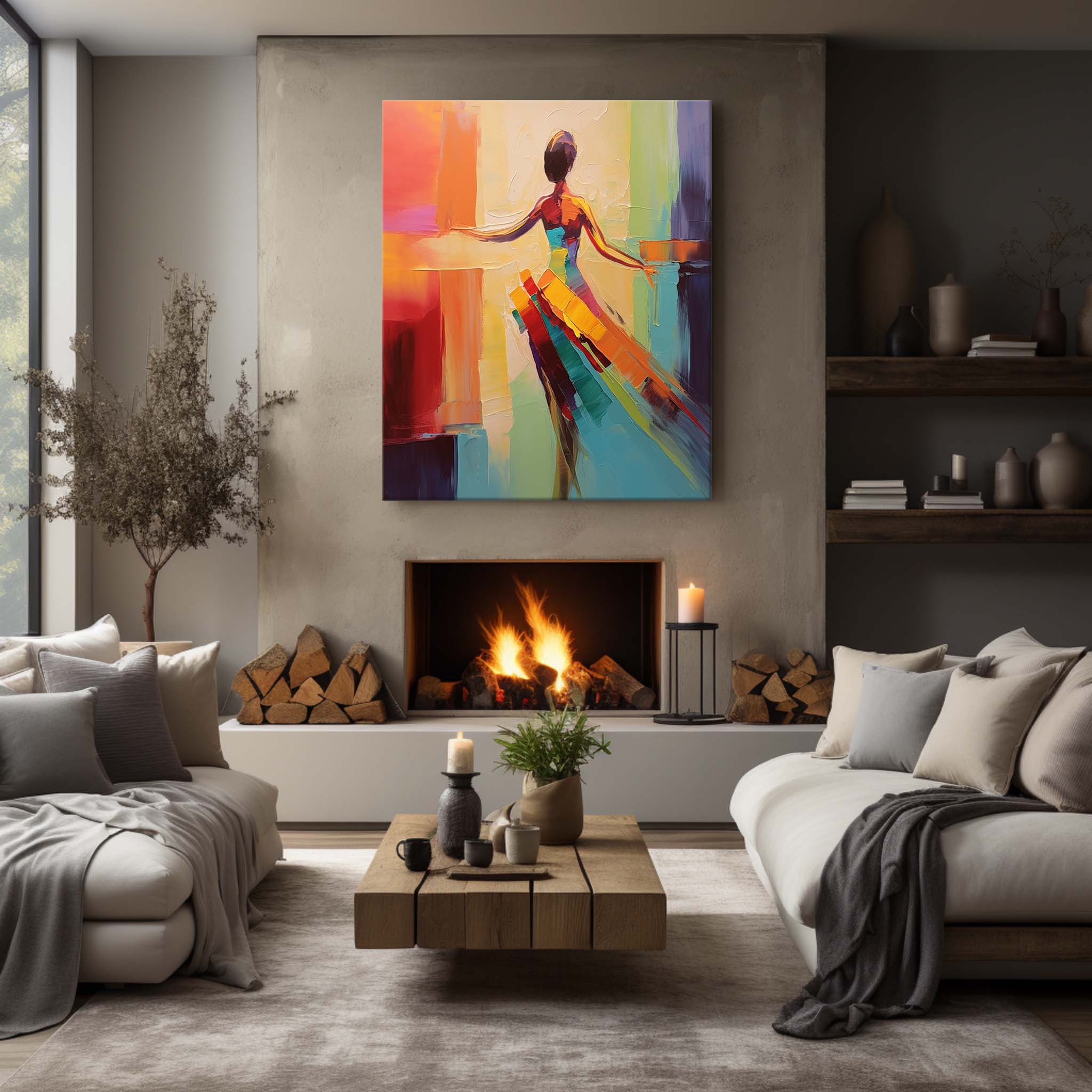 Large Elegant Girl Dancer Palette Canvas Painting Dancing Woman Texture Art Bedroom Decor Painting