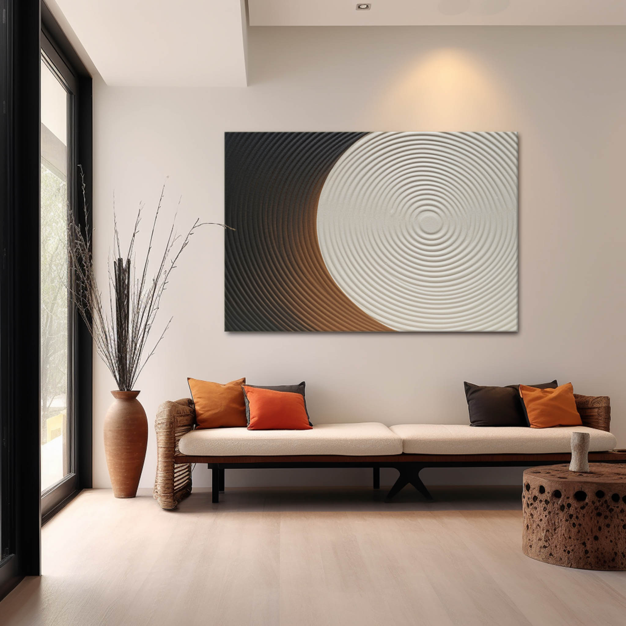 Large 3D White Plaster Abstract Art White and Brown Abstract Texture Wall Art Wabi-Sabi Art Canvas