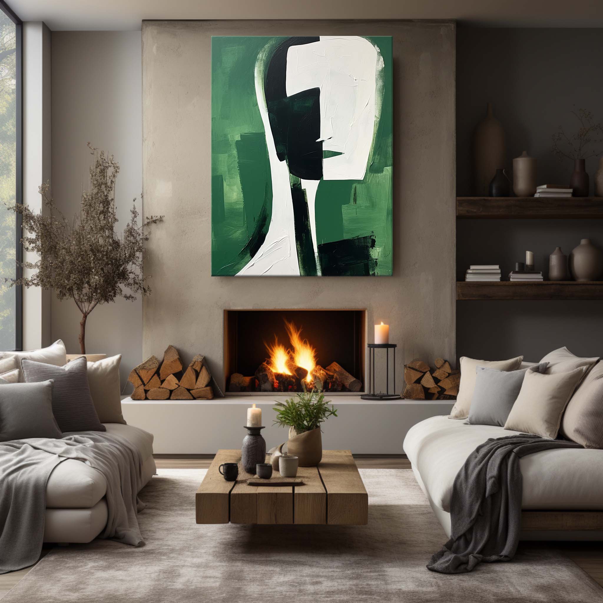 Large Green and White Contemporary Abstract Canvas Art Green and White Texture Wall Painting