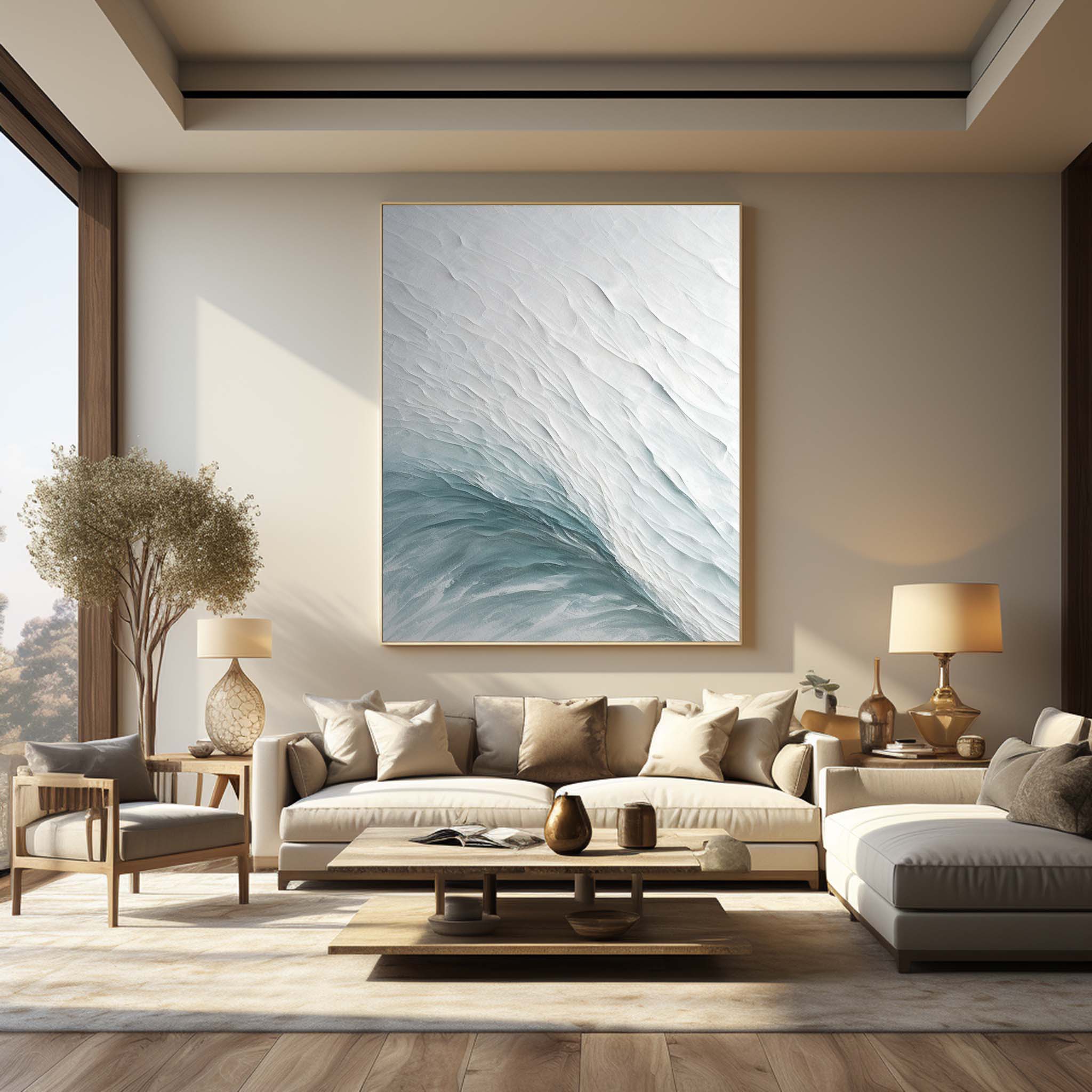 Large White Wave Texture Painting Entrance Wave Wall Art Sea View Room ...