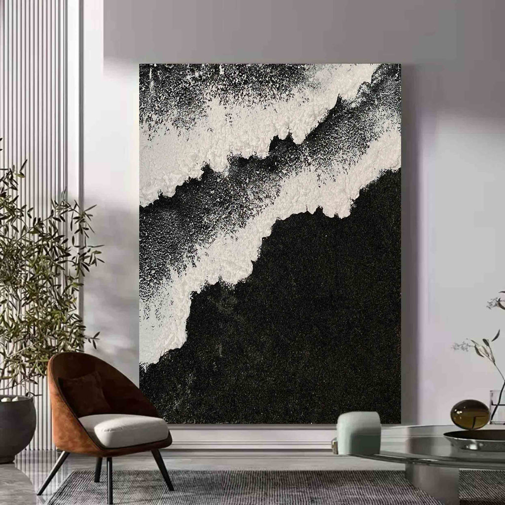 Black and White Sea Waves Beach Canvas Painting Black Beach Canvas Art ...