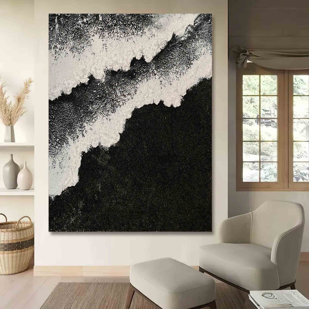 Black and White Sea Waves Beach Canvas Painting Black Beach Canvas Art ...