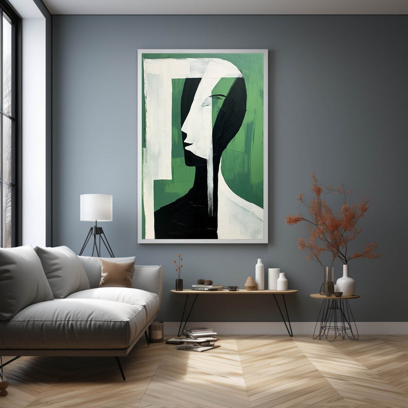 White and Green Abstract Art on Canvas White and Green Minimalist Abstract Wall Painting Texture Art