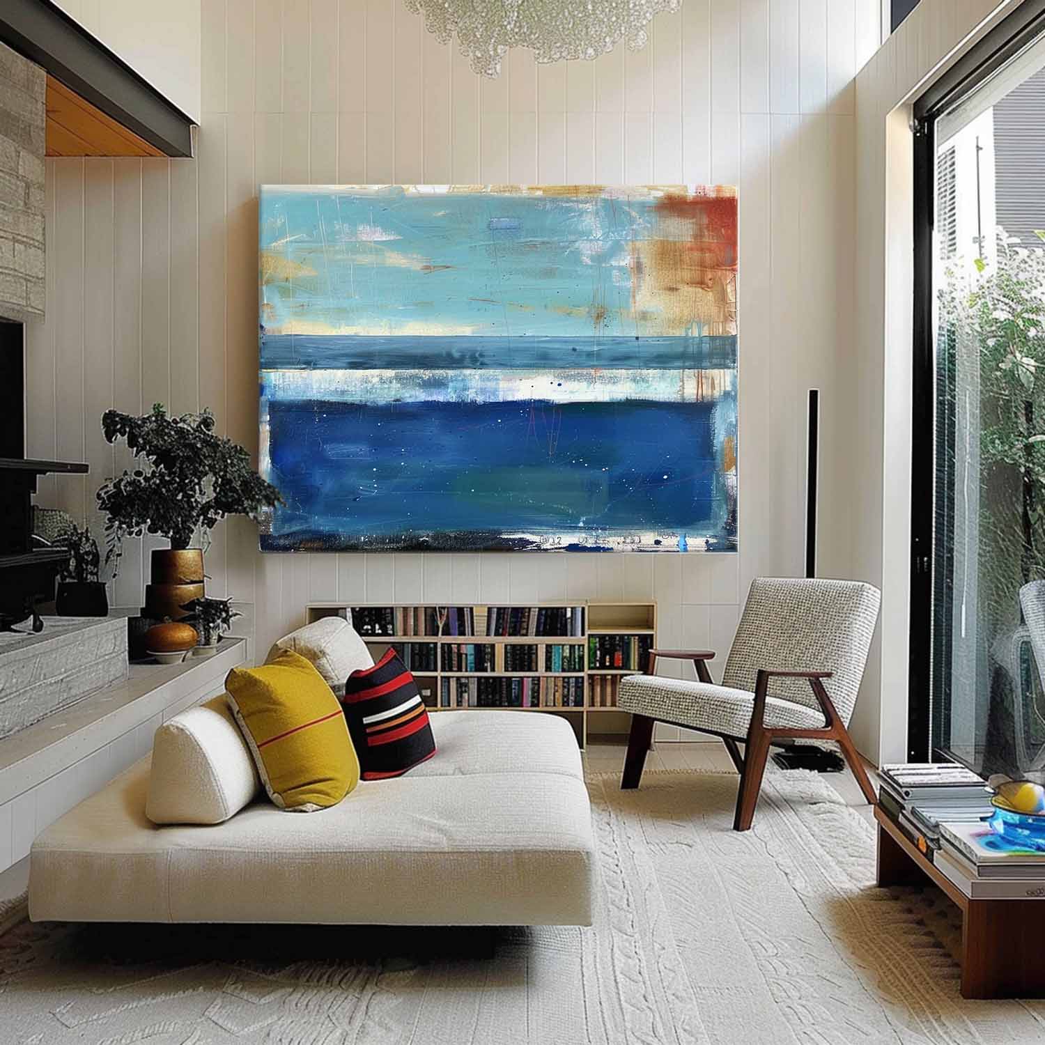 72*48 Light Blue Abstract Oil Paintings Blue Abstract Art Canvas Dark Blue Abstract Wall Art Decor