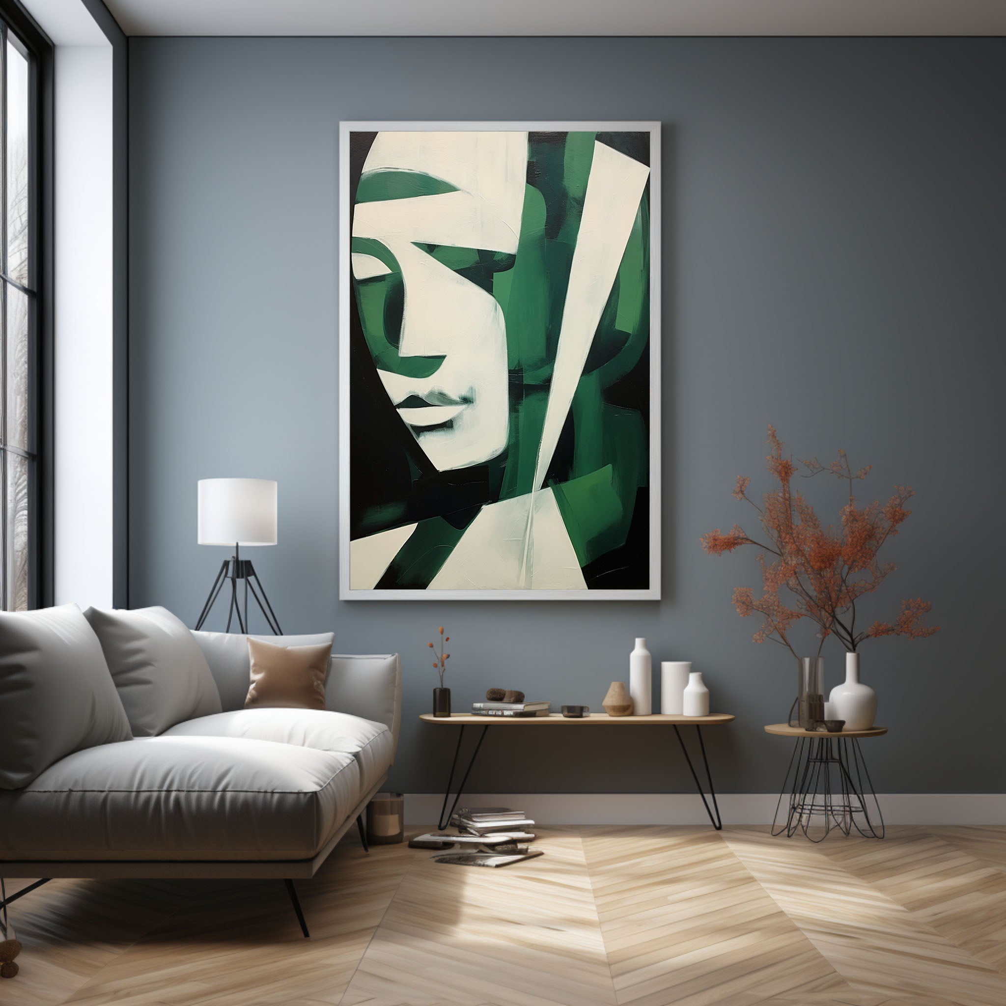 Green And White Abstract Woman Face Oil Painting Abstract Face Art On ...