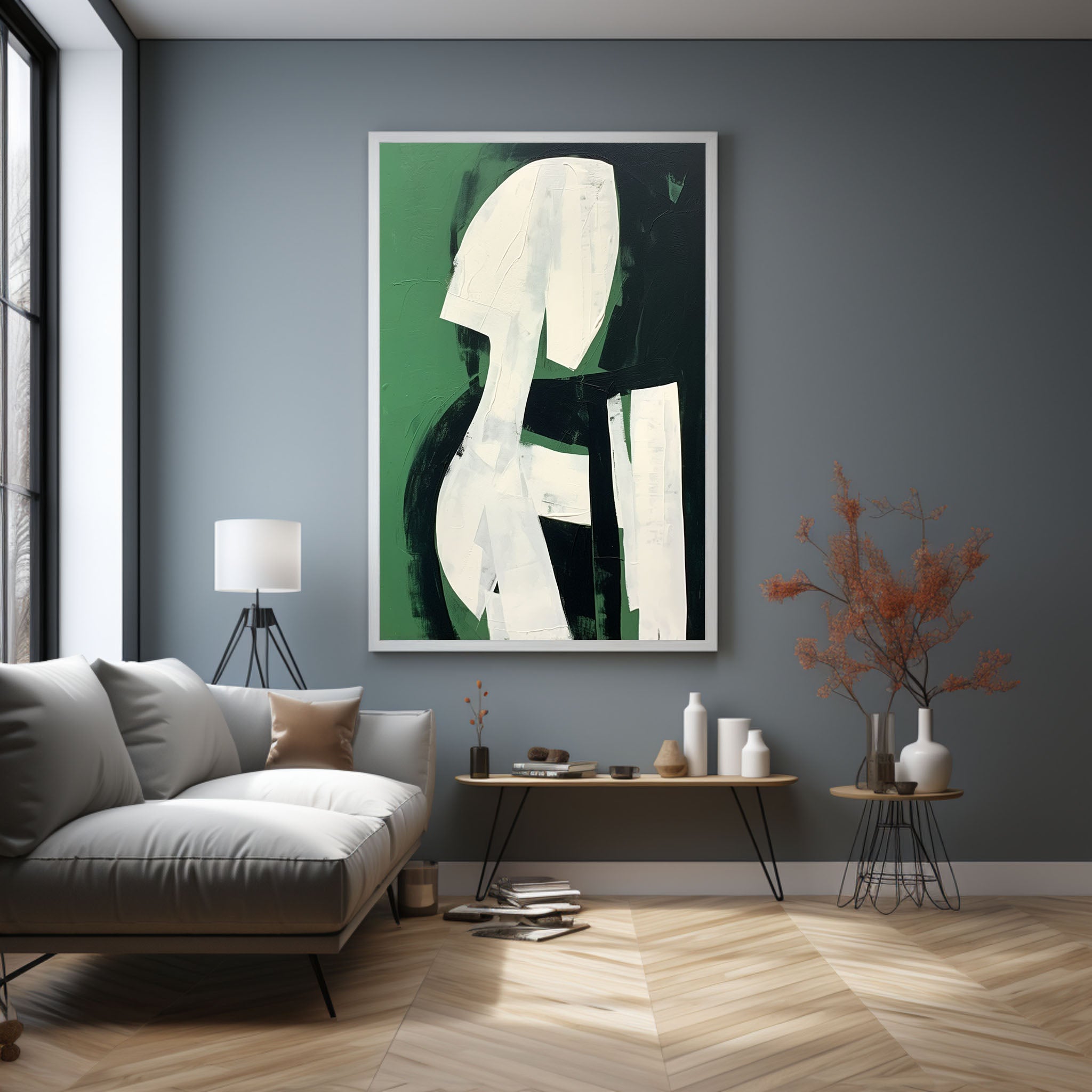 White And Green Abstract Art White And Green Minimalist Art On Canvas White And Green Wall Art