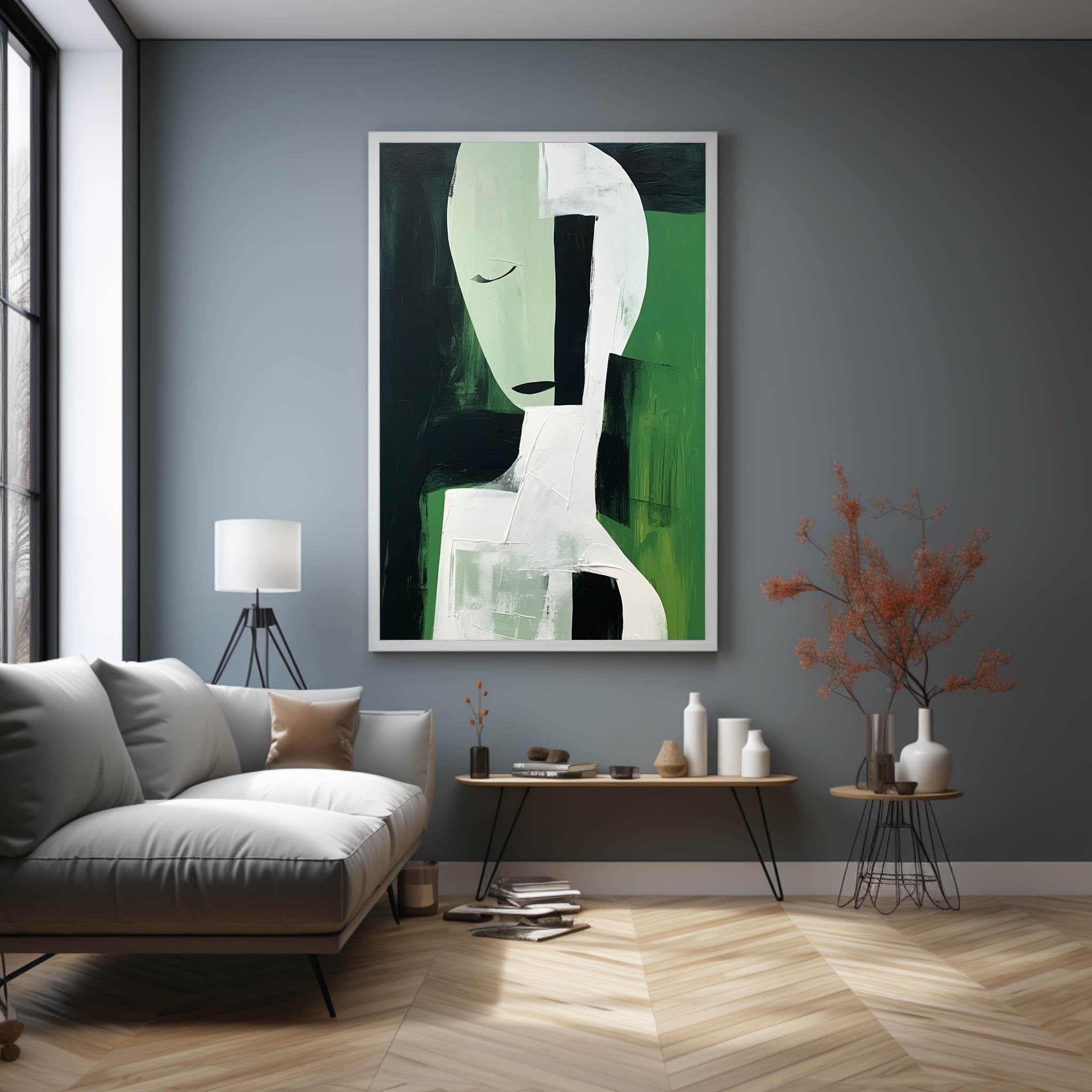 White and Green Textured Abstract Art White and Green Original Contemporary Abstract Canvas Art