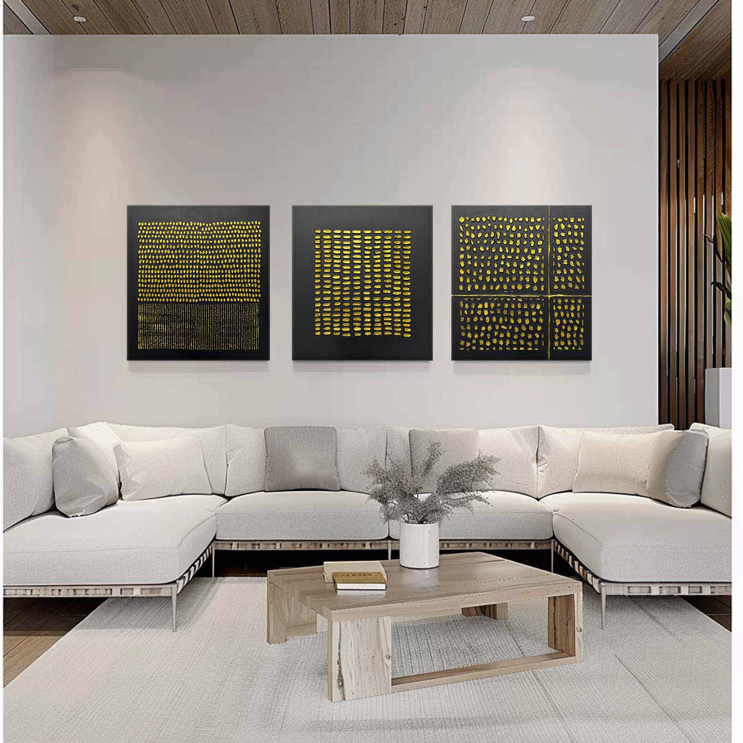 Large Black And Gold Abstract Oil Paintings Art Set of 3 Black And Gold Texture Painting Set of 3 Black And Gold Minimalistic Wall Art