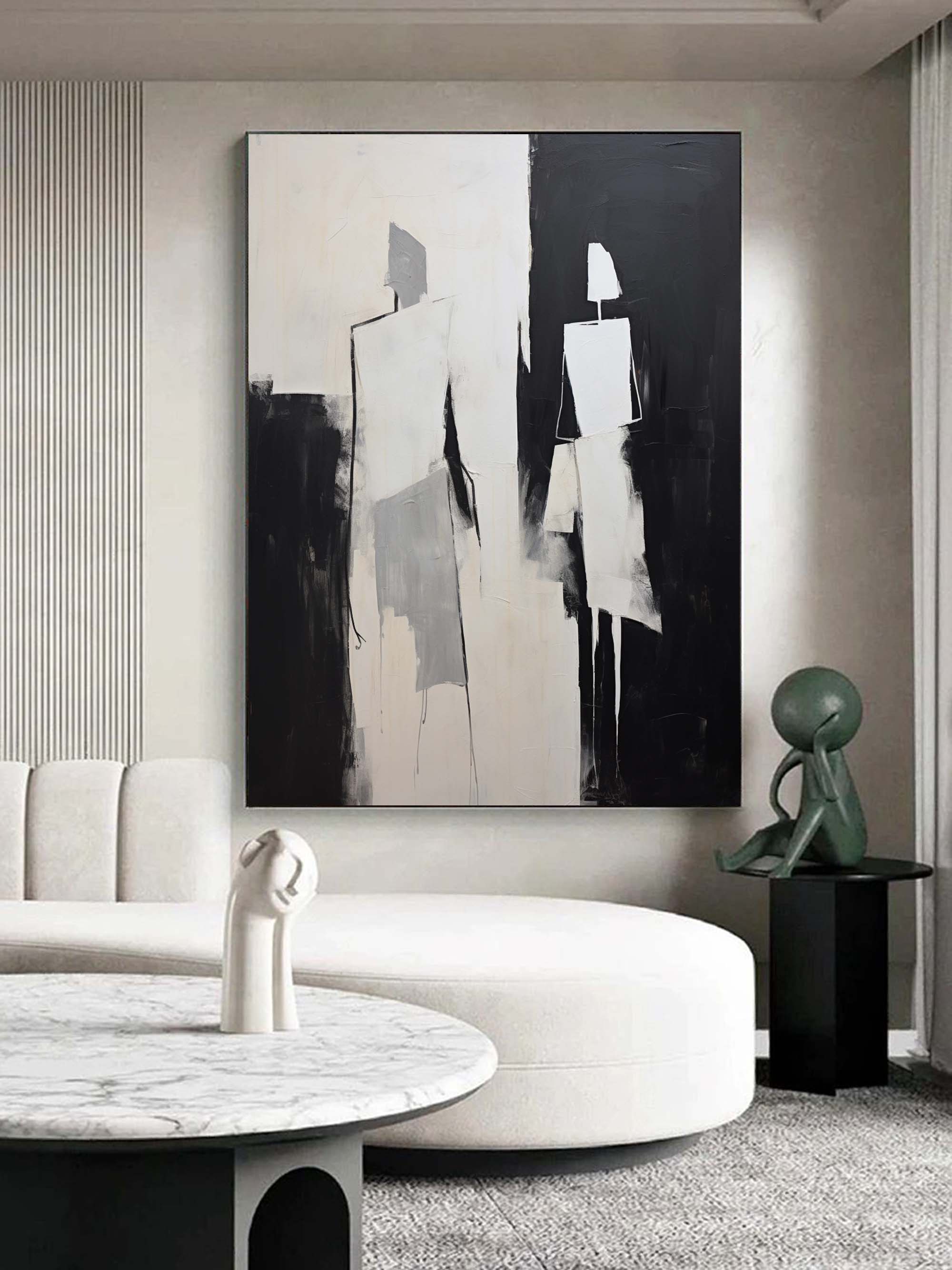 Black and Beige Minimalist Wall Art Black and Beige Abstract Painting ...