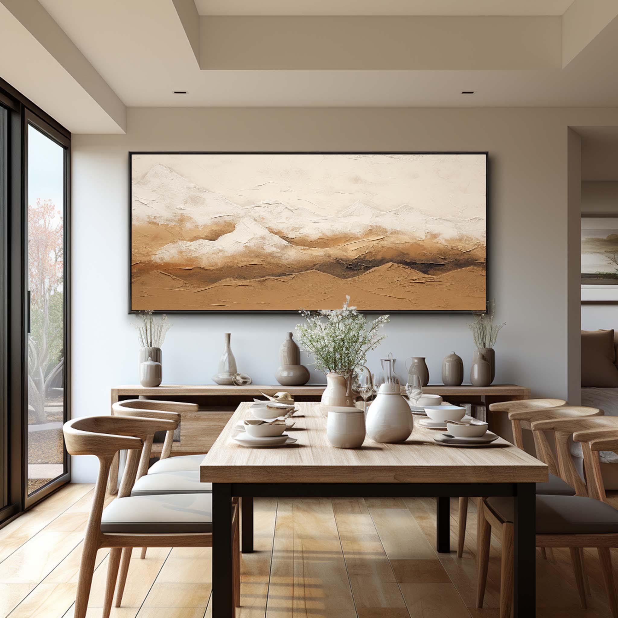 Large Brown and Beige Mountain Texture Painting Wabi Sabi Art Mountain Minimalist Canvas Wall Art