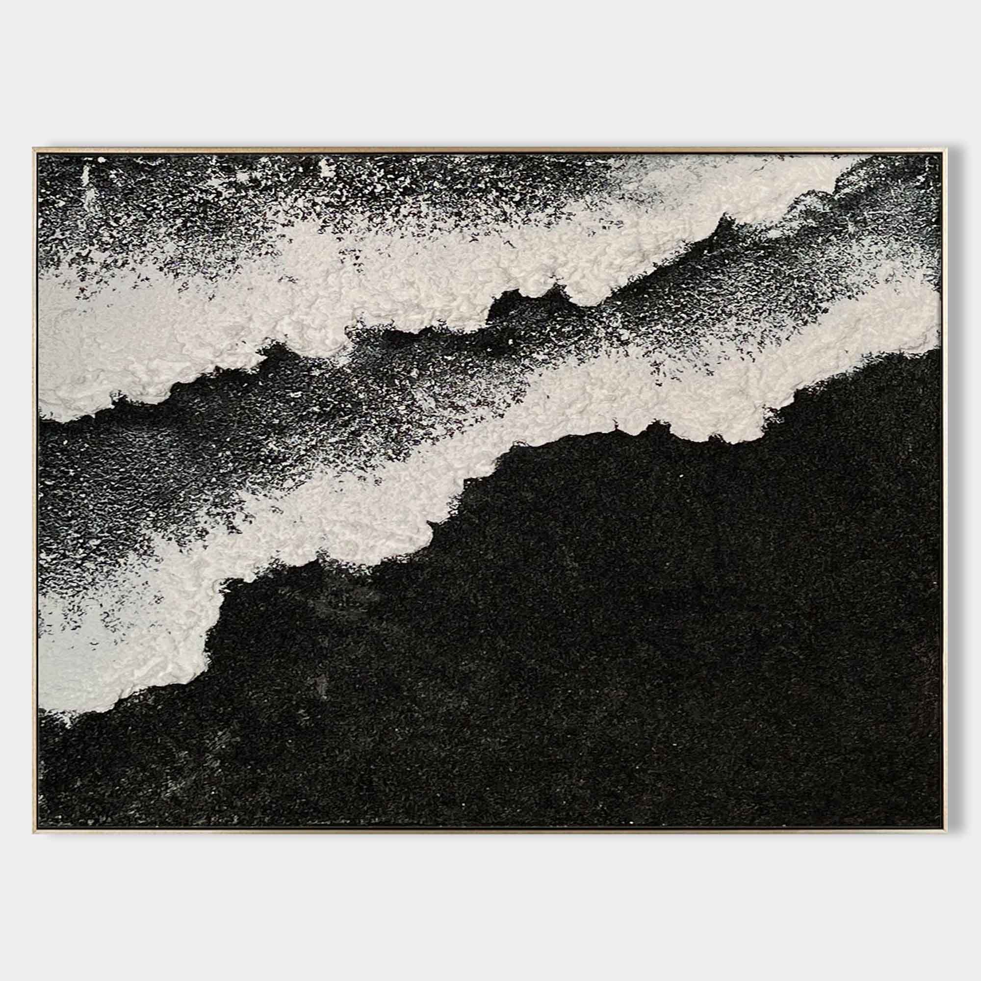 3D Large Black and White Ocean Waves Beach Canvas Art Black Beach Canvas Painting Beach Wall Art