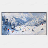 Large 3D Ski Resort Skier Texture Painting for Sale White Snow Mountain Ski Resort Skier Canvas Wall Art Decor