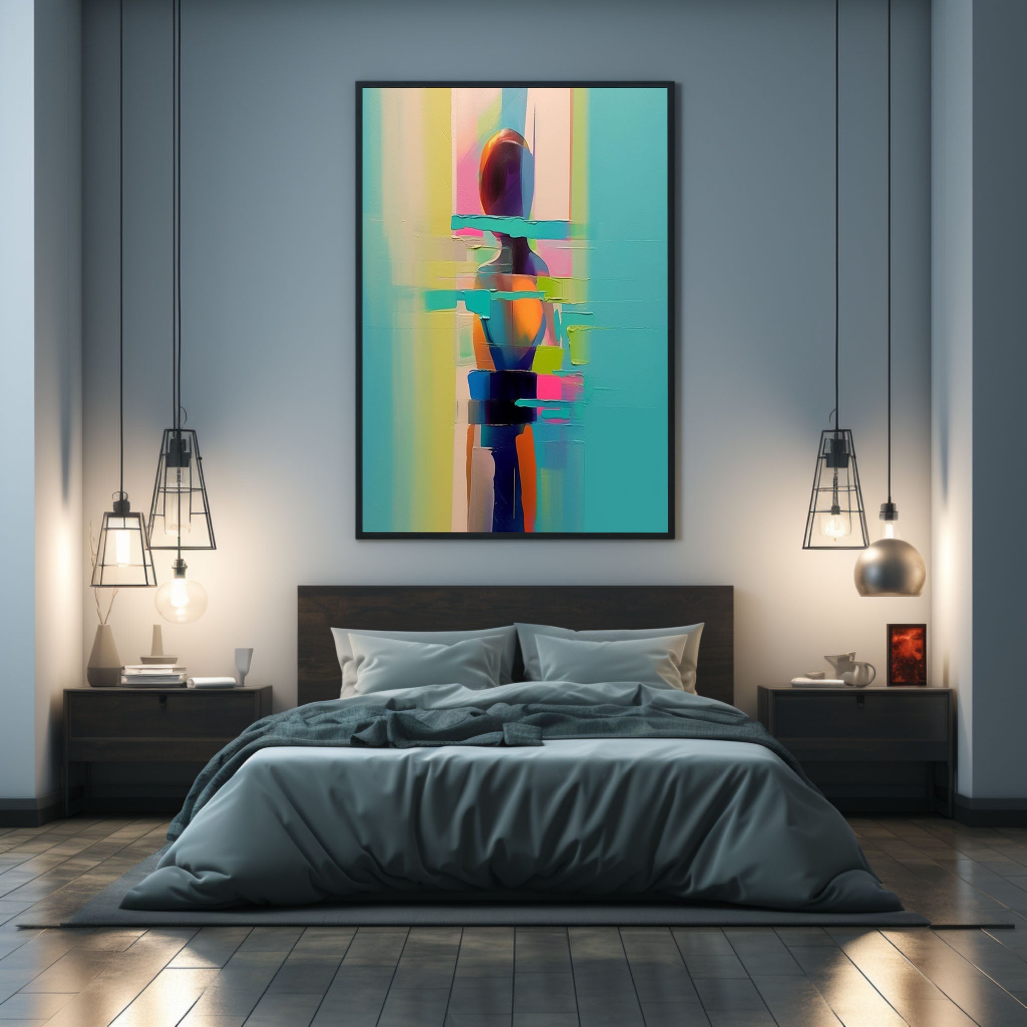 Colorful Abstract People Back View Oil Painting Palette Girl Abstract Canvas Art Bedroom Wall Decor