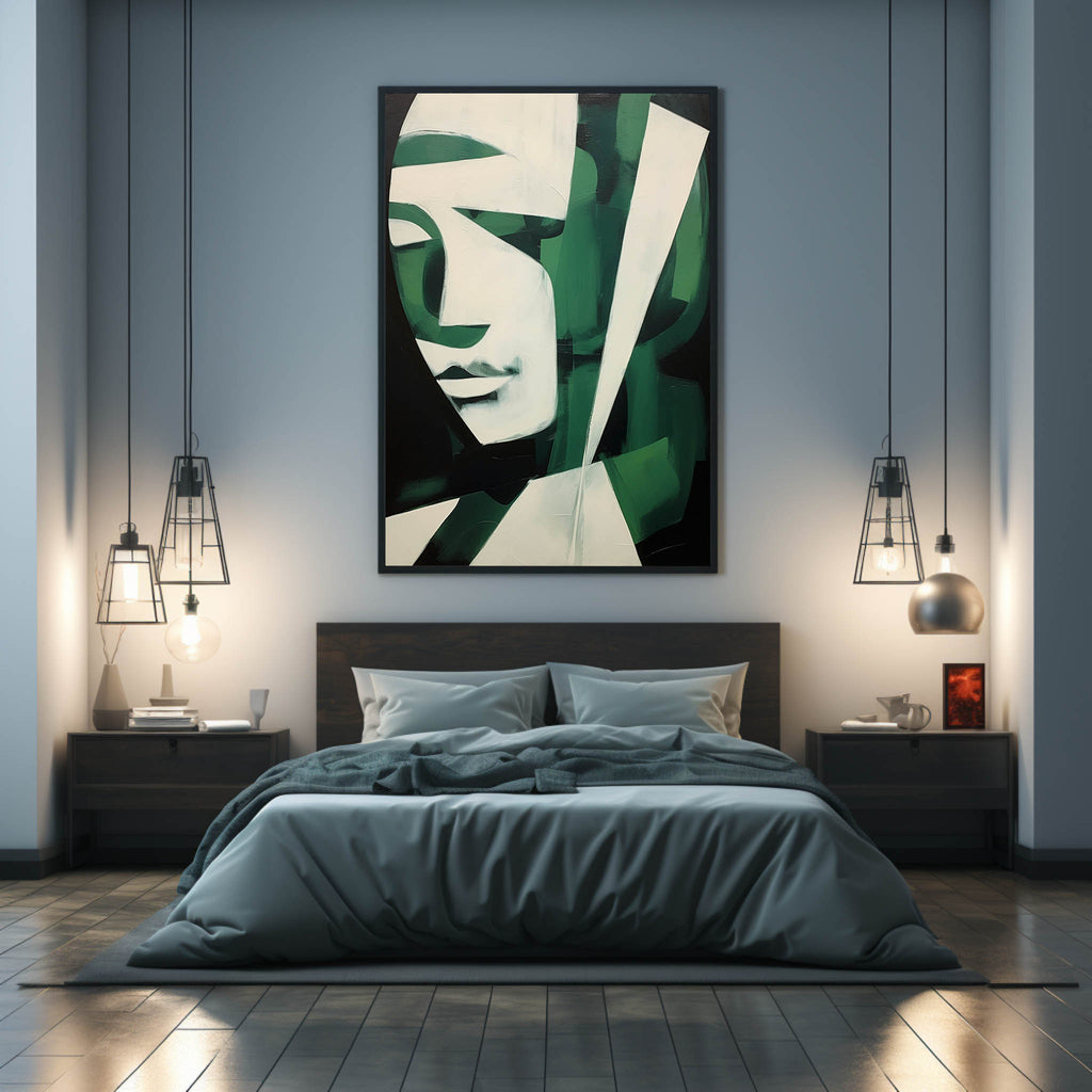 Green And White Abstract Woman Face Oil Painting Abstract Face Art On ...