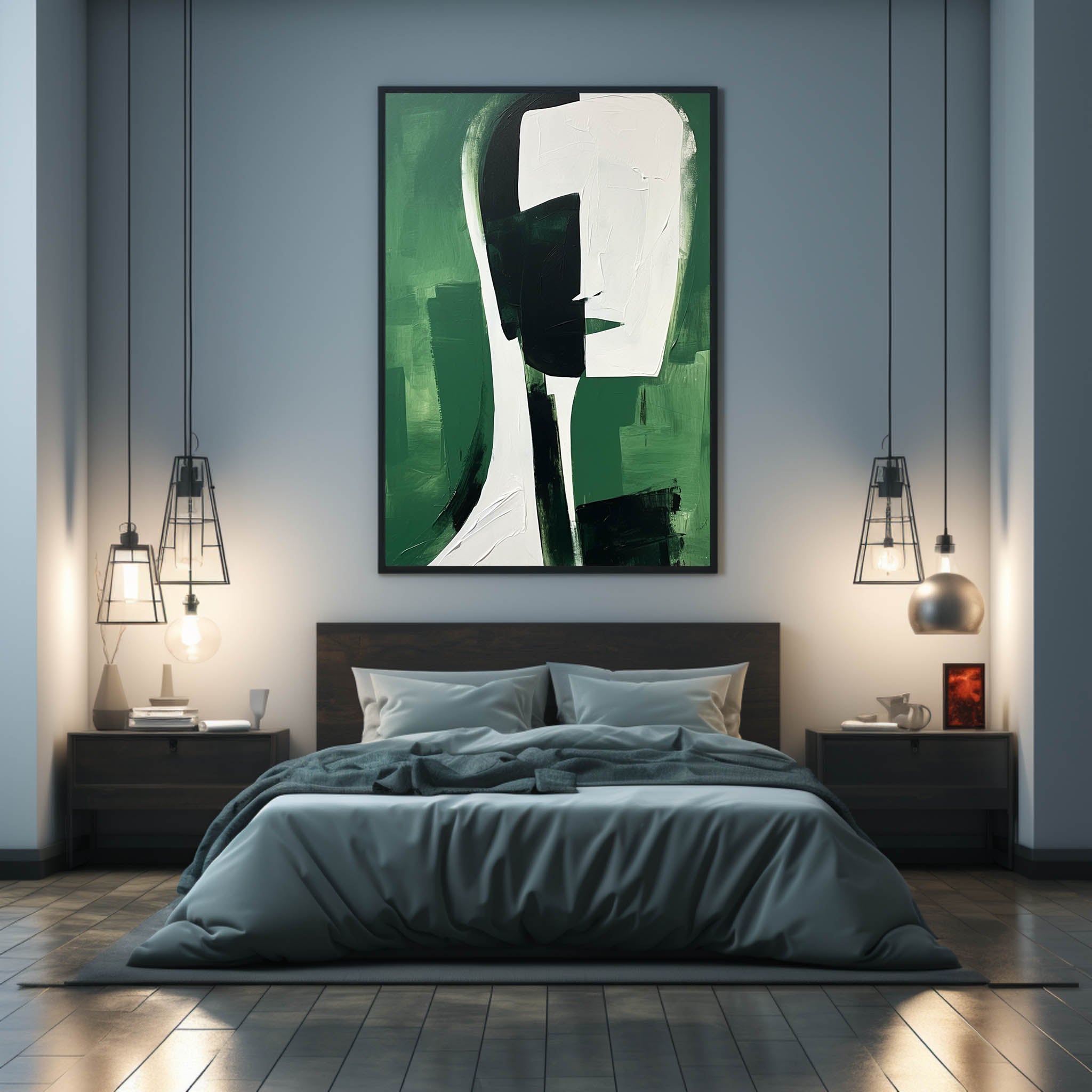 Large Green and White Contemporary Abstract Canvas Art Green and White Texture Wall Painting