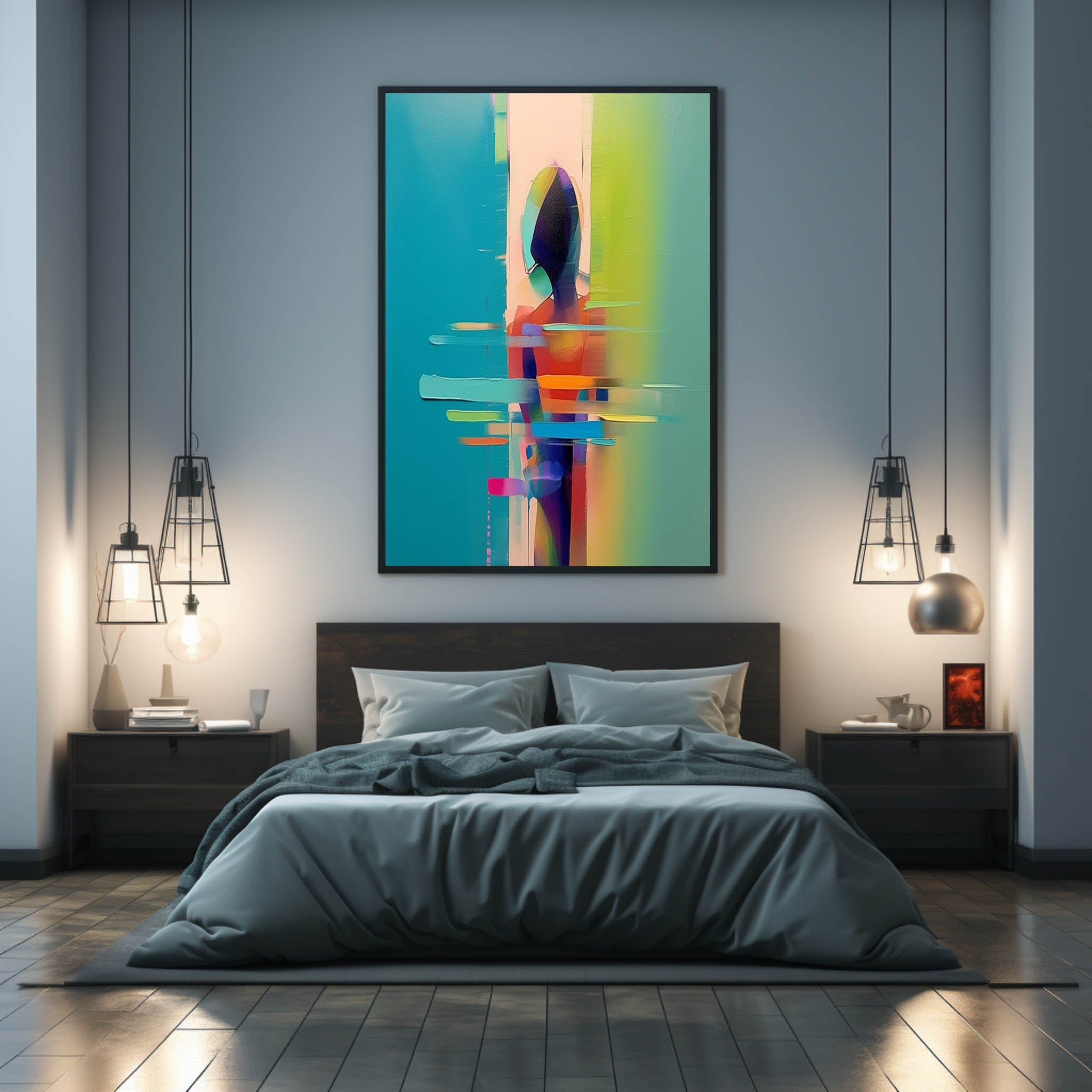 Colorful Abstract People Back View Oil Painting Textured Canvas Wall Art Abstract People Palette Art