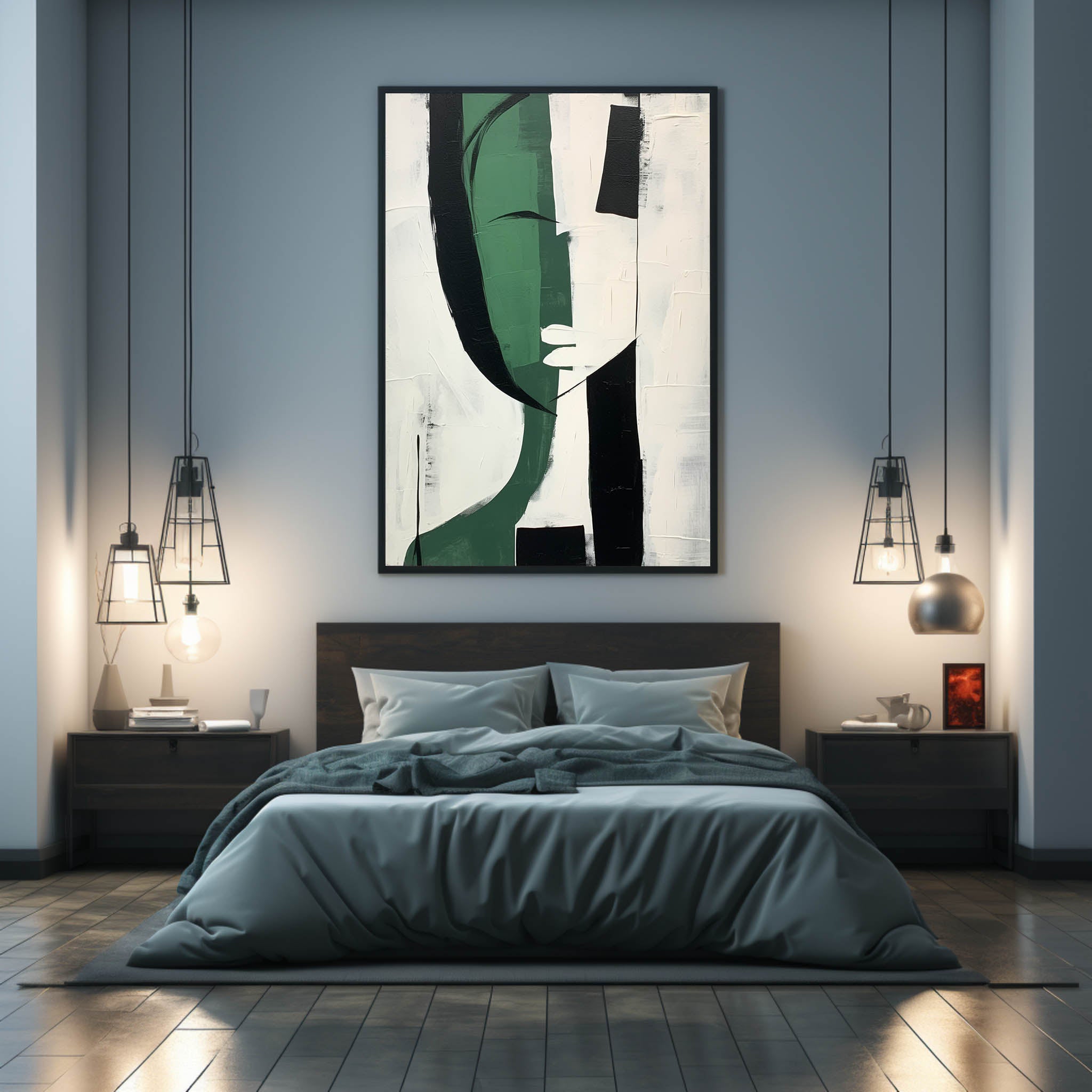 Green And White Minimalist Abstract Art On Canvas Green And White Minimalist Wall Hanging Painting