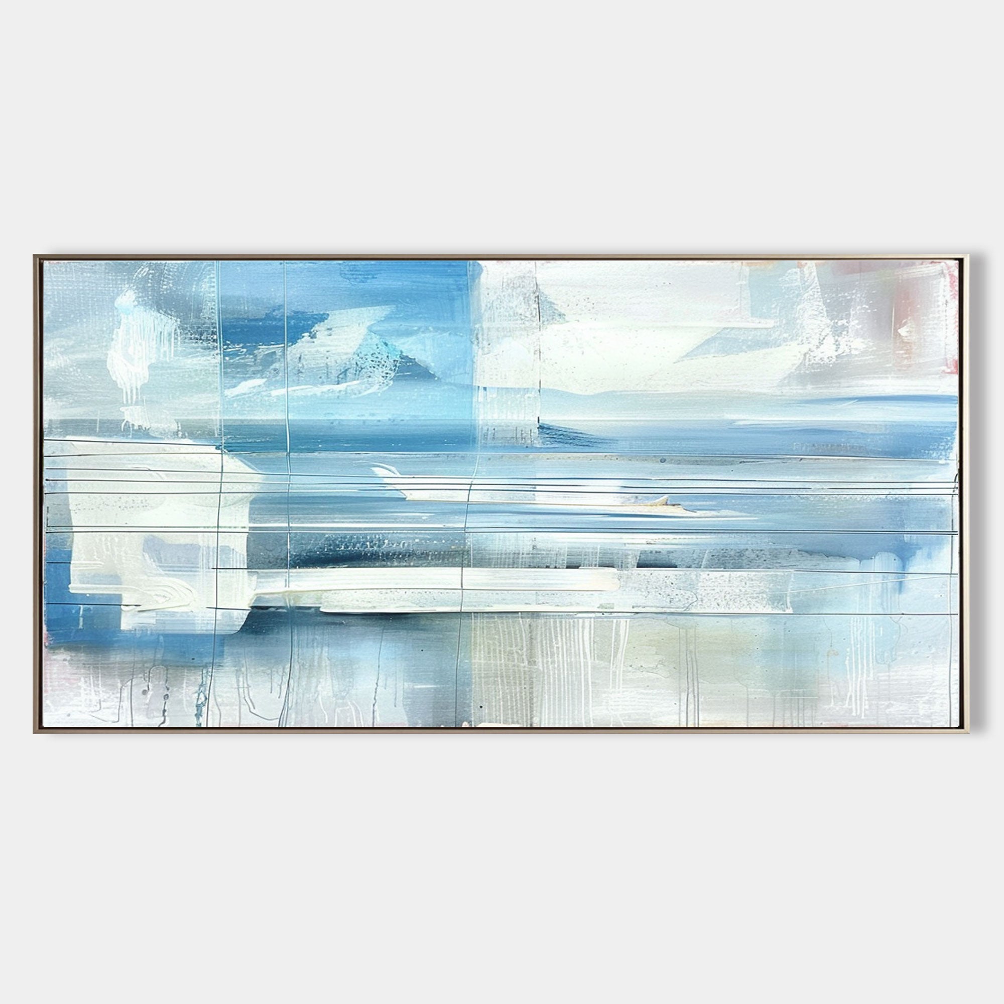 Large White and Light Blue Abstract Art Canvas for Sale White and Light Blue Abstract Wall Art Decor