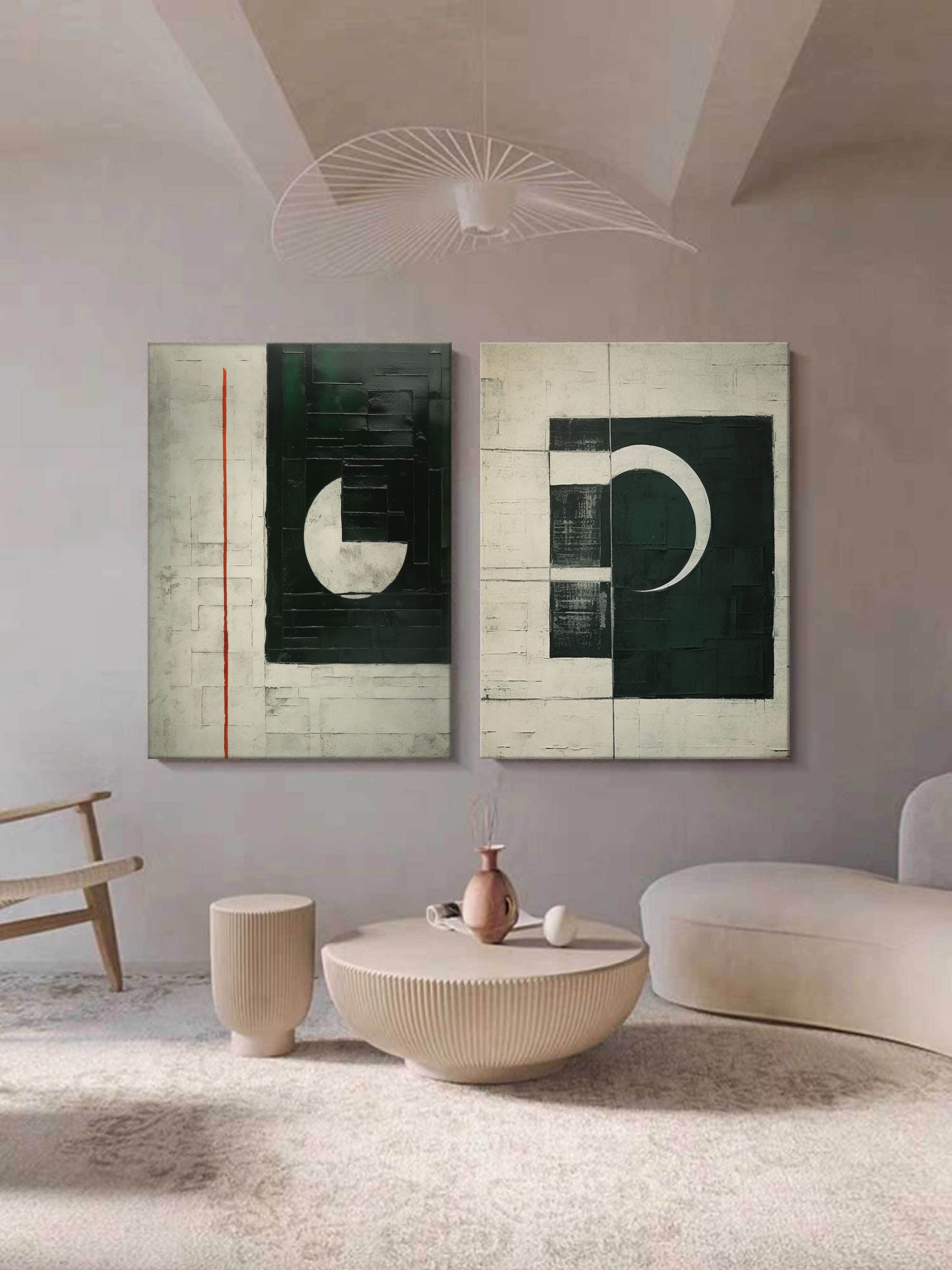 White and Black Minimalist Canvas Art Set of 2 White and Black Abstract Art Wabi Sabi Art on Canvas