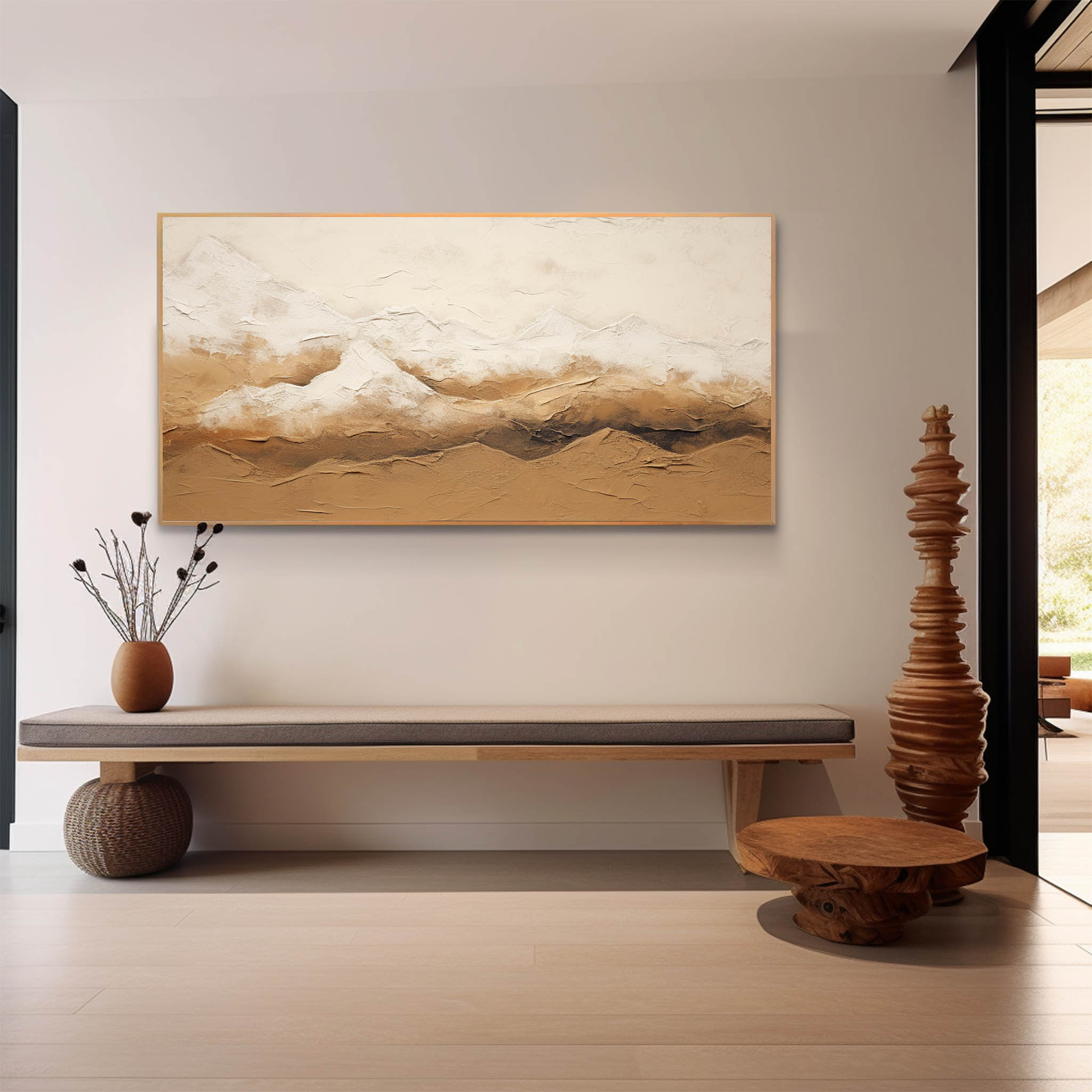 Large Brown and Beige Mountain Texture Painting Wabi Sabi Art Mountain Minimalist Canvas Wall Art