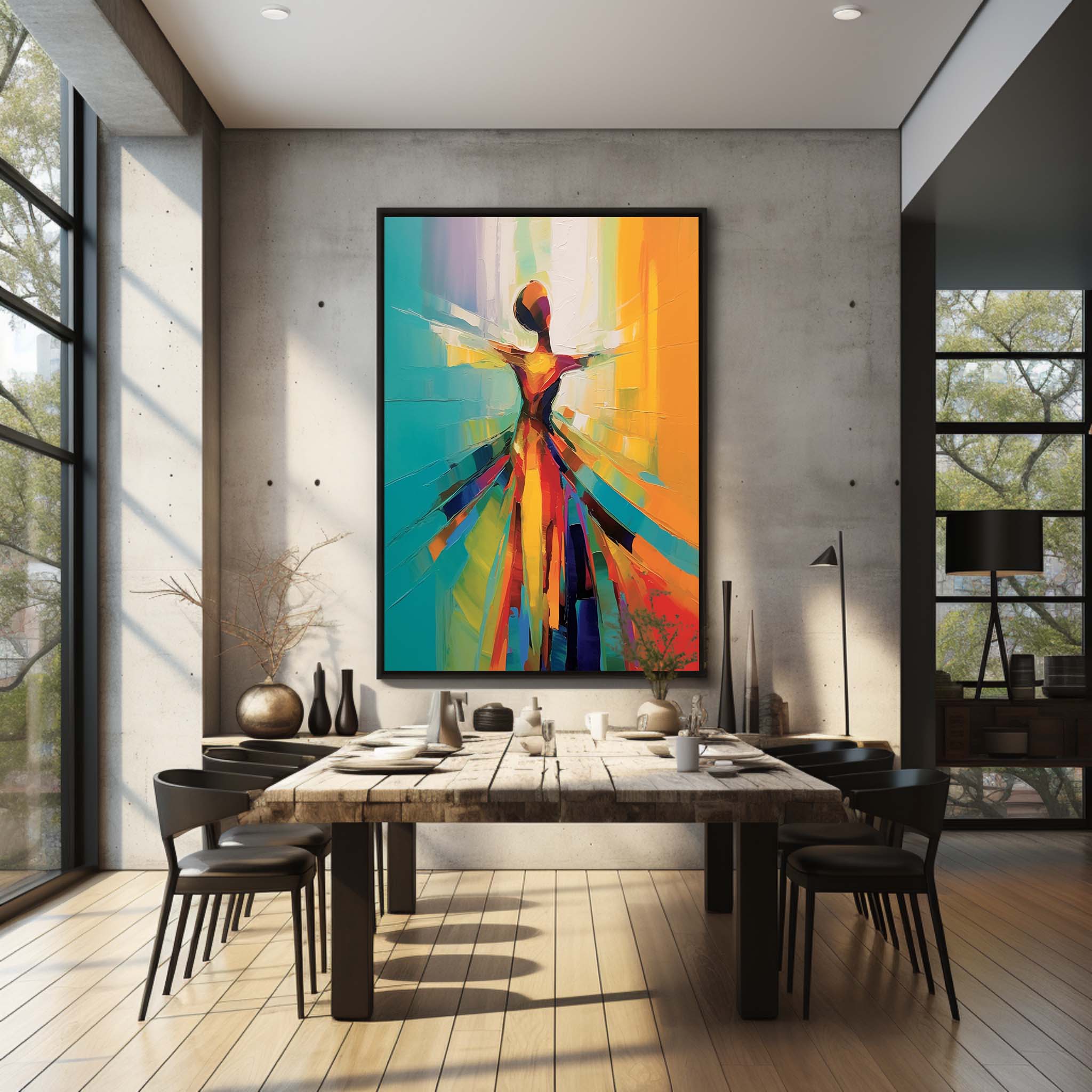 Large Abstract Oil Painting of Dancing Girl Dancing Girl Art on Canvas Dancing Girl Canvas Wall Art