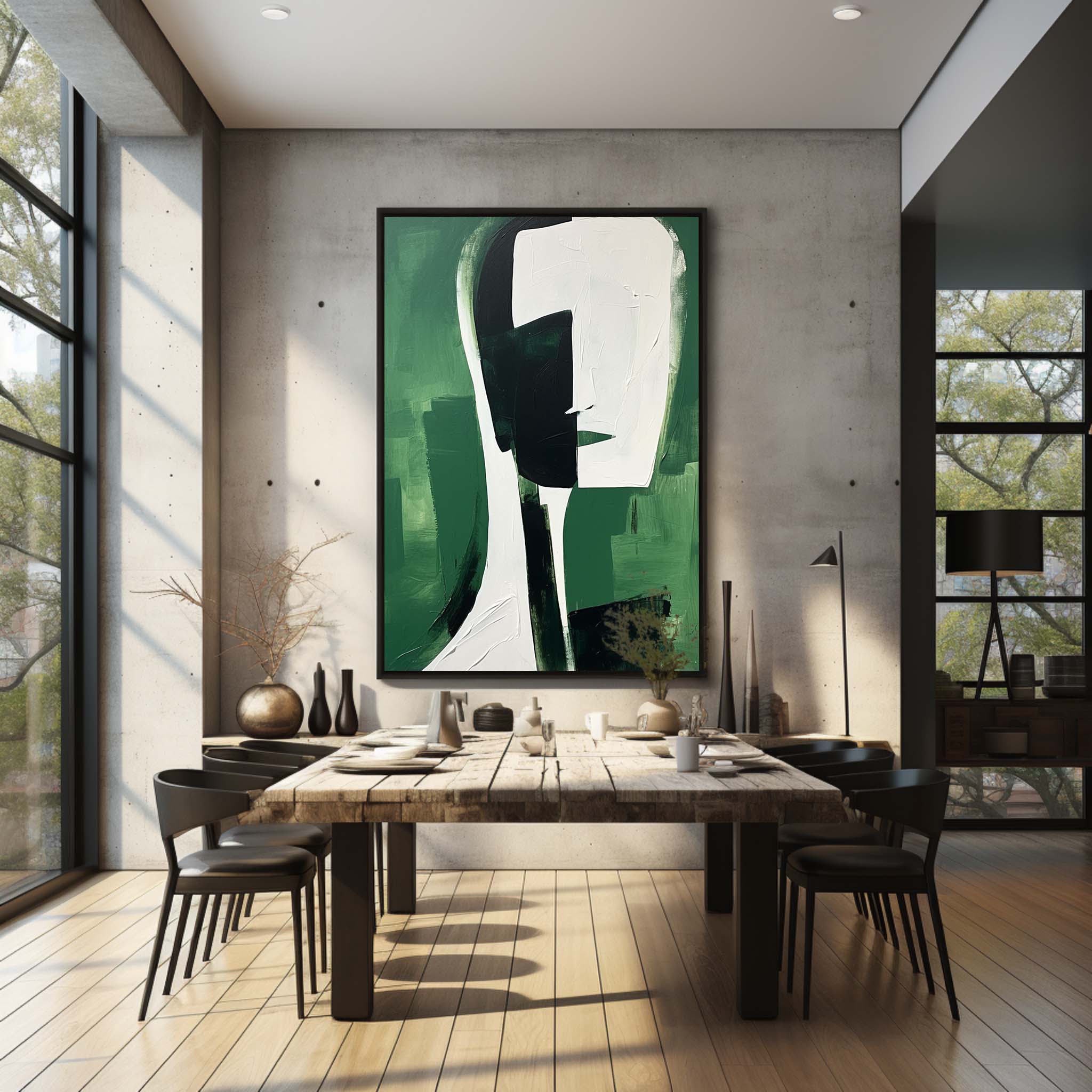 Large Green and White Contemporary Abstract Canvas Art Green and White Texture Wall Painting