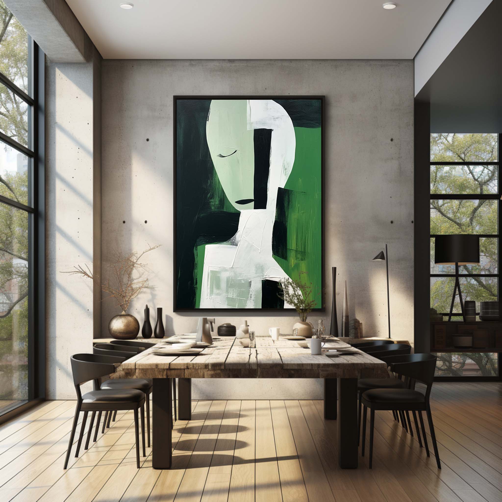 White and Green Textured Abstract Art White and Green Original Contemporary Abstract Canvas Art