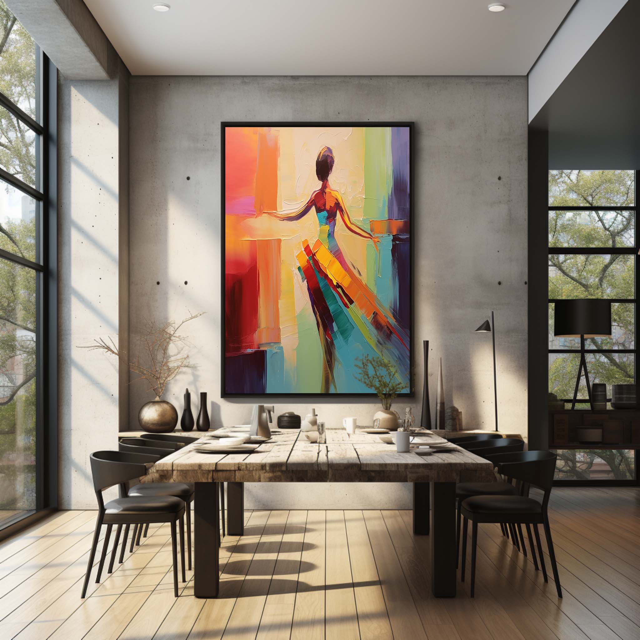 Large Elegant Girl Dancer Palette Canvas Painting Dancing Woman Texture Art Bedroom Decor Painting