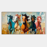 Large Colorful Running Horses Oil Painting for Sale Modern Colorful Horses Canvas Wall Art Decor