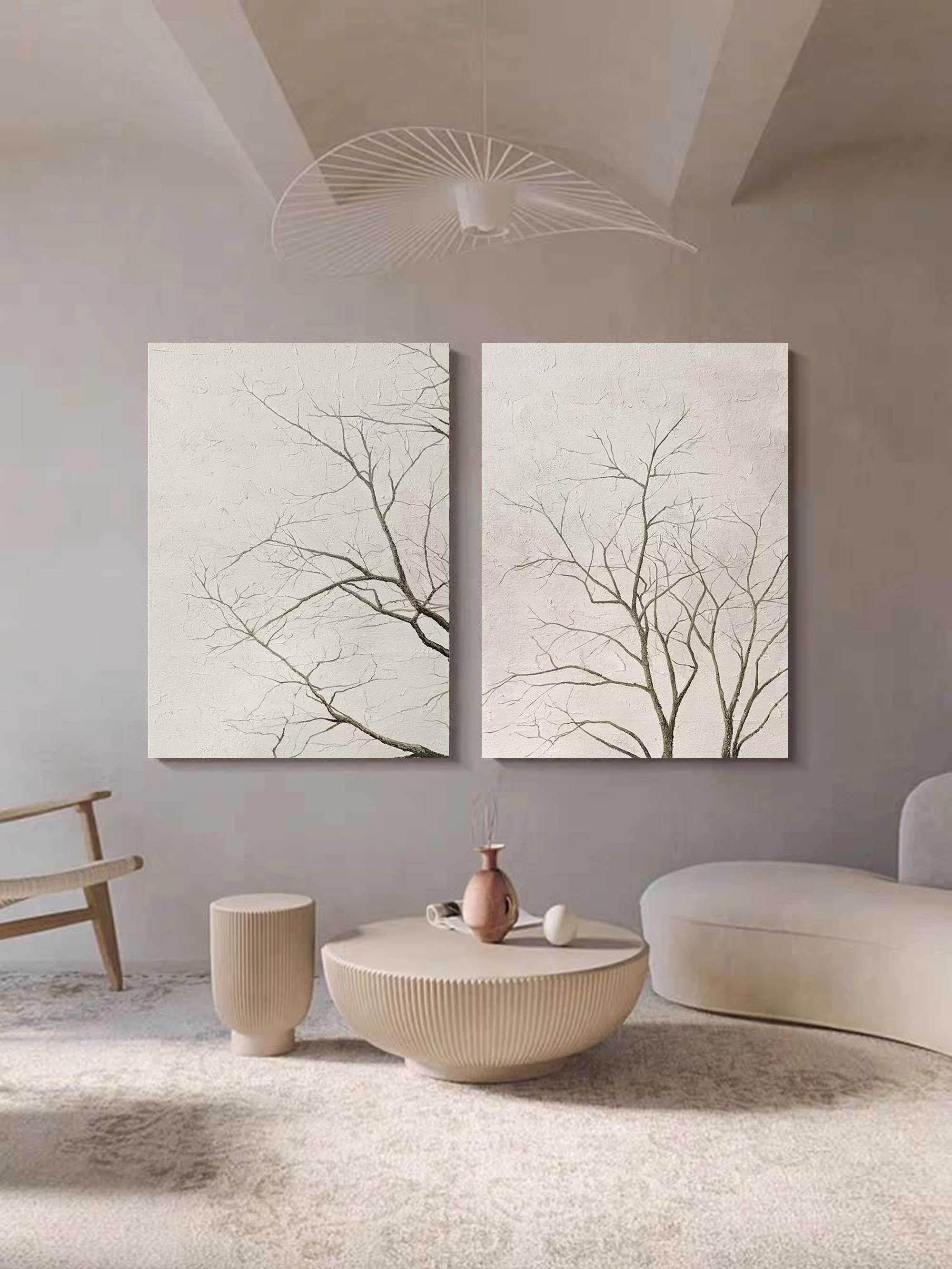 Wabi Sabi Painting Set of 2 Beige Minimalist Canvas Paintings for Sale Minimalist Wall Art